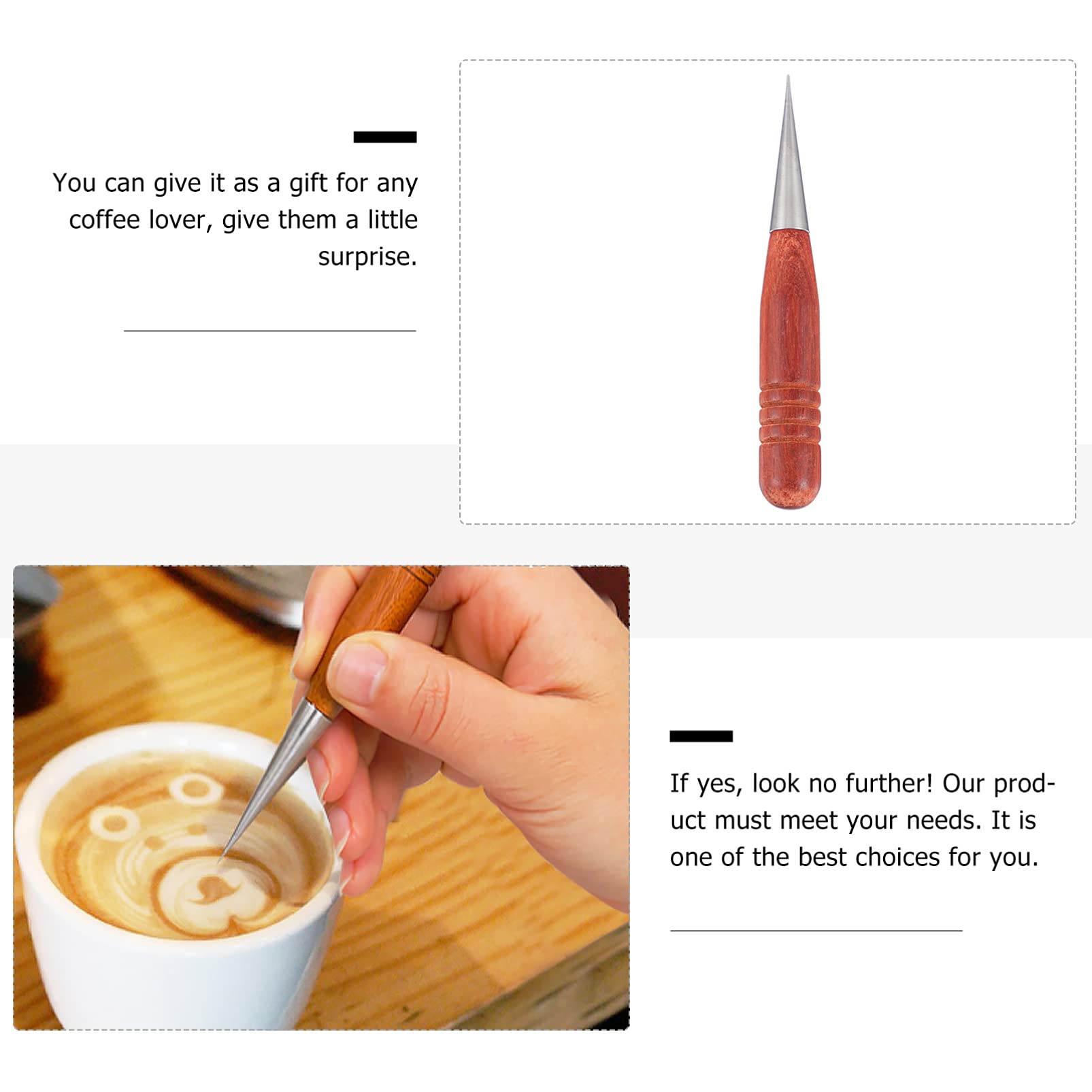Stainless Steel Coffee Art Pen with Wood Handle for Latte & Cappuccino - Barista Decorating Tool