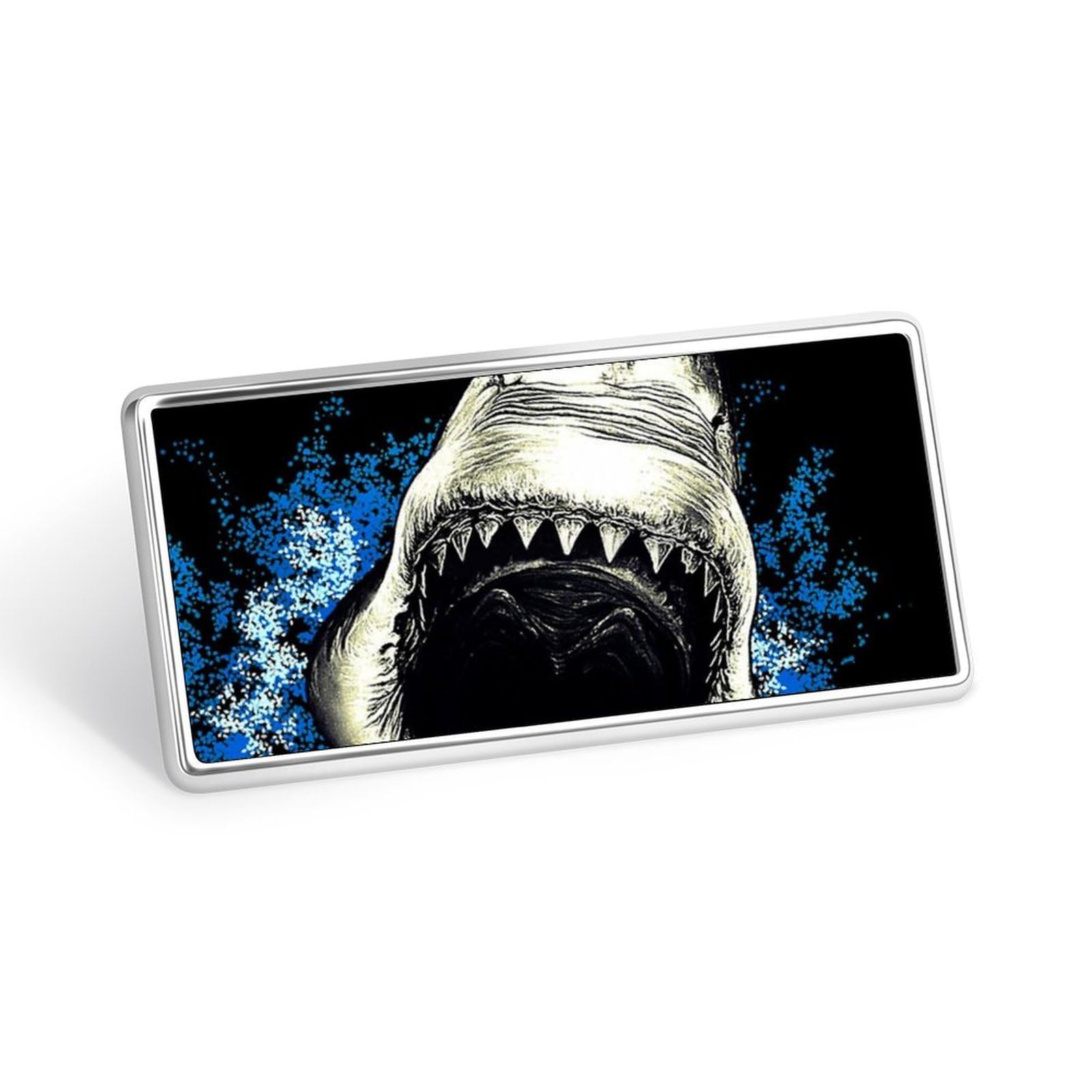 Evil Shark Teeth Fashion ID Name Tags - 2.8 x 104 Inch Stainless Steel Work Badge with Pin Backing - Perfect for Office, School, Events & Cosplay Accessories
