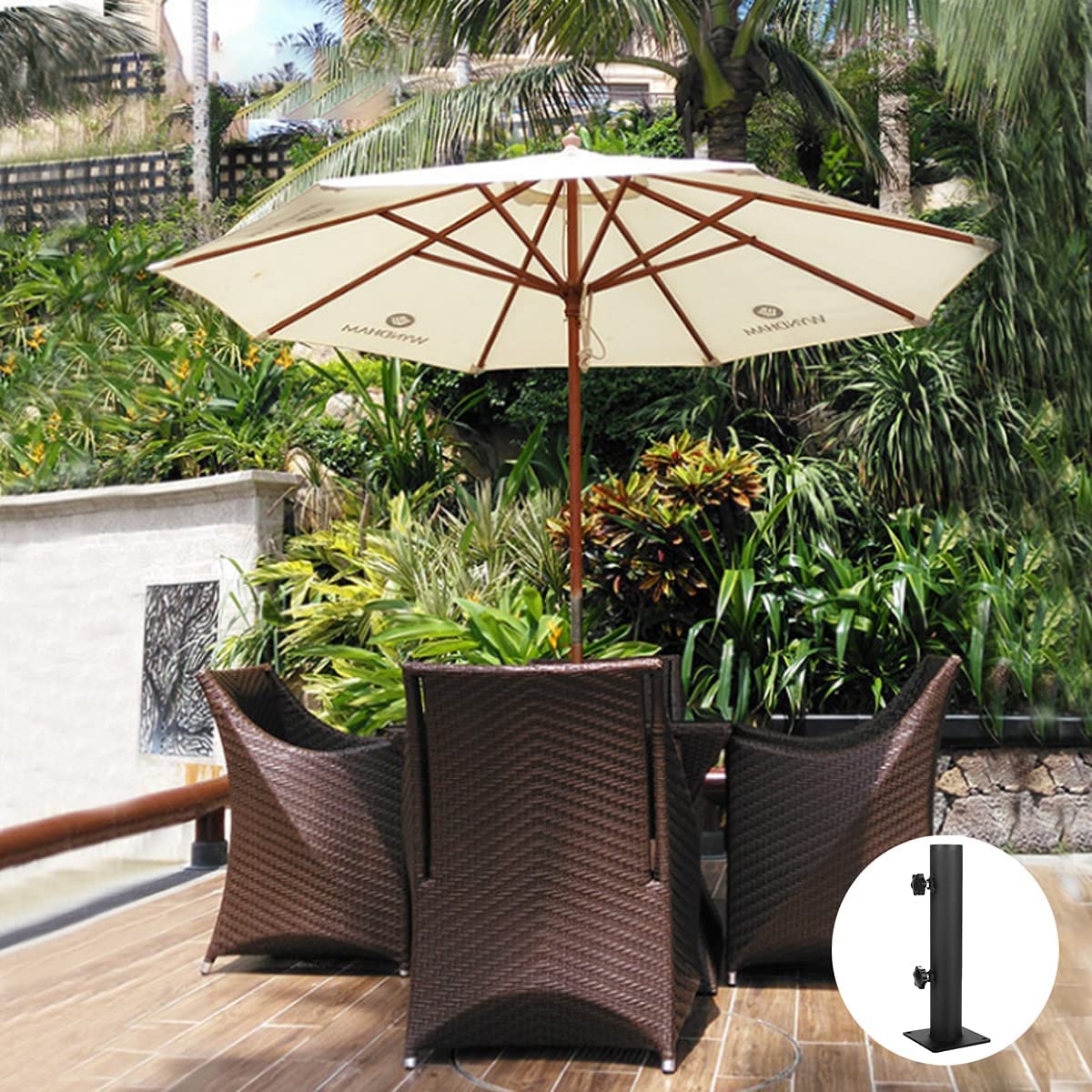 Heavy Duty Steel Outdoor Umbrella Base - Universal Umbrella Holder Stand for Patio, Deck, Balcony, Picnic Tables & Docks | Weather-Resistant Lune Umbrella Mount for Outdoor Use in Gardens, Poolside & Backyard Relaxation