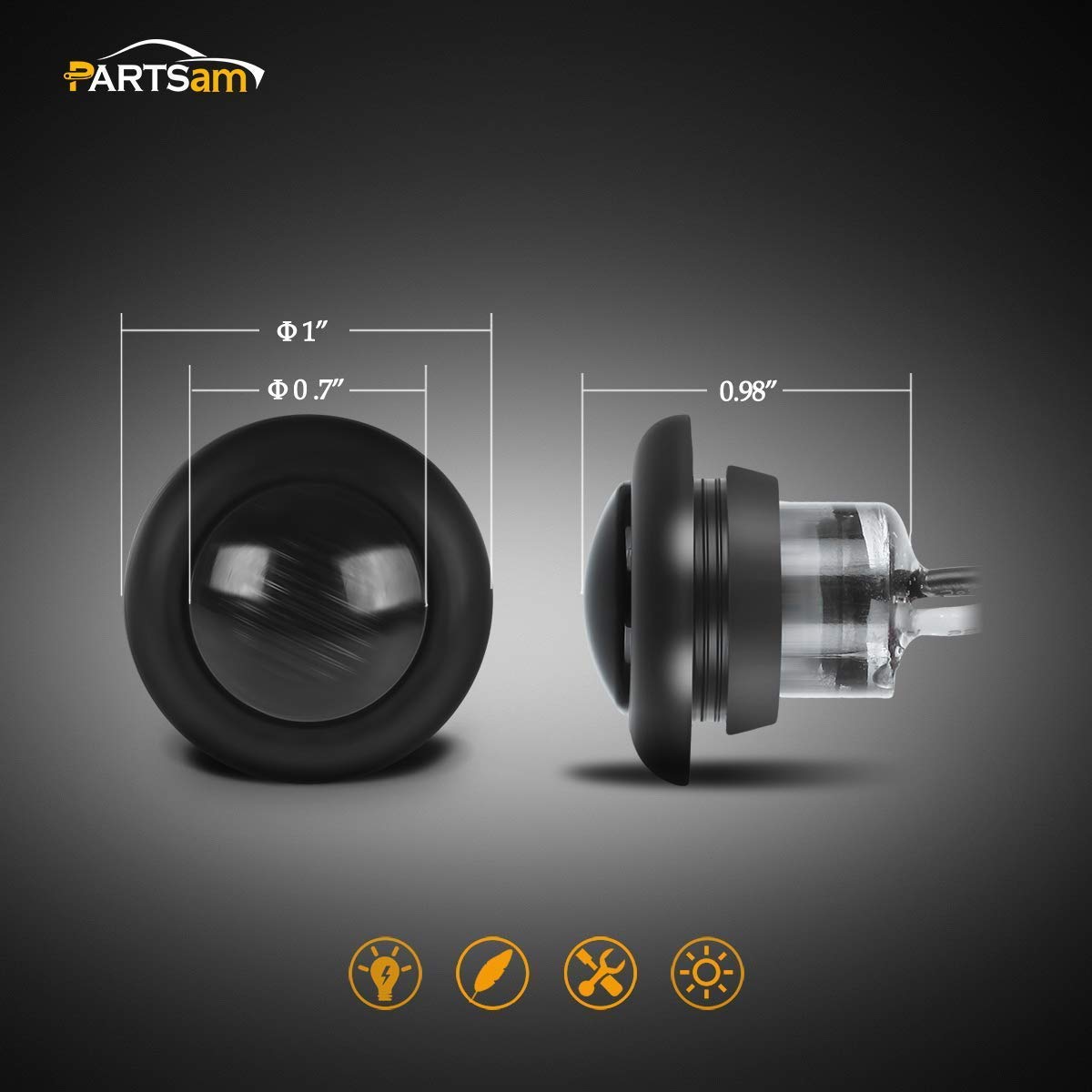 Partsam 4Pcs 3/4 Inch Round LED Clearance Lights for Trucks, Boats & Trailers - Smoked Lens, Waterproof Marker Lights for Night Driving & Vehicle Safety