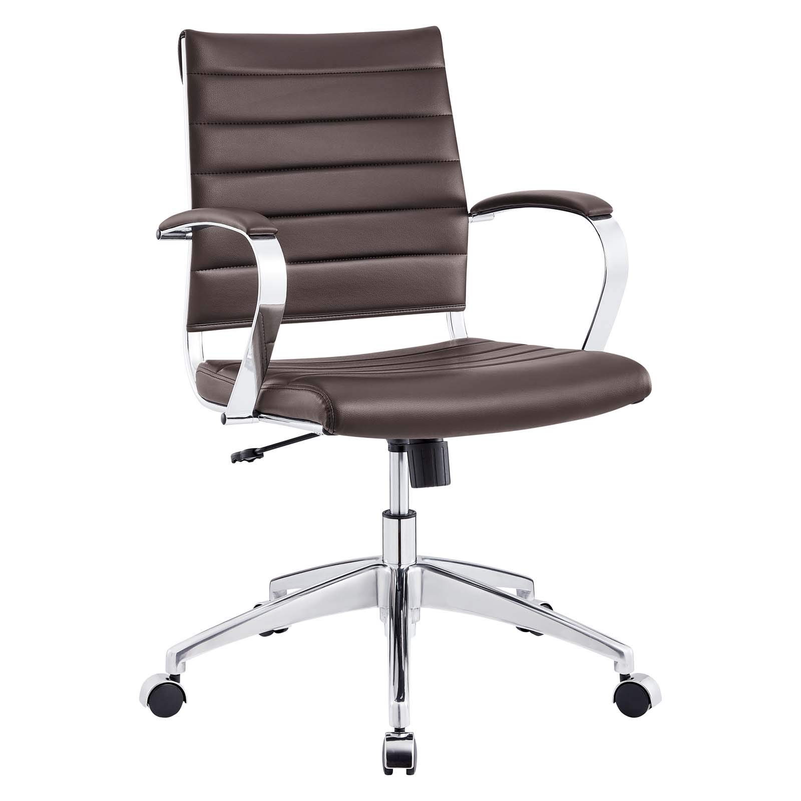 Modway Jive Mid Back Office Chair - Ergonomic Brown Leather Executive Chair for Home & Business Workspaces, Comfortable Desk Chair for Long Hours Sitting