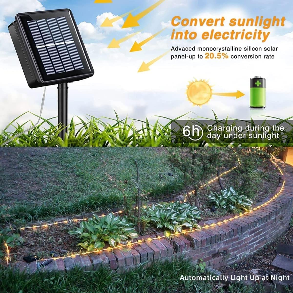 200 LED Solar Rope Lights Outdoor Waterproof - 66ft Warm White String Lights with 8 Modes - Clear Thin Tube Fairy Lights for Camping, Fence, Patio, Garden, Trampoline, Deck - Perfect for Backyard Parties, Wedding Decor & Holiday Lighting
