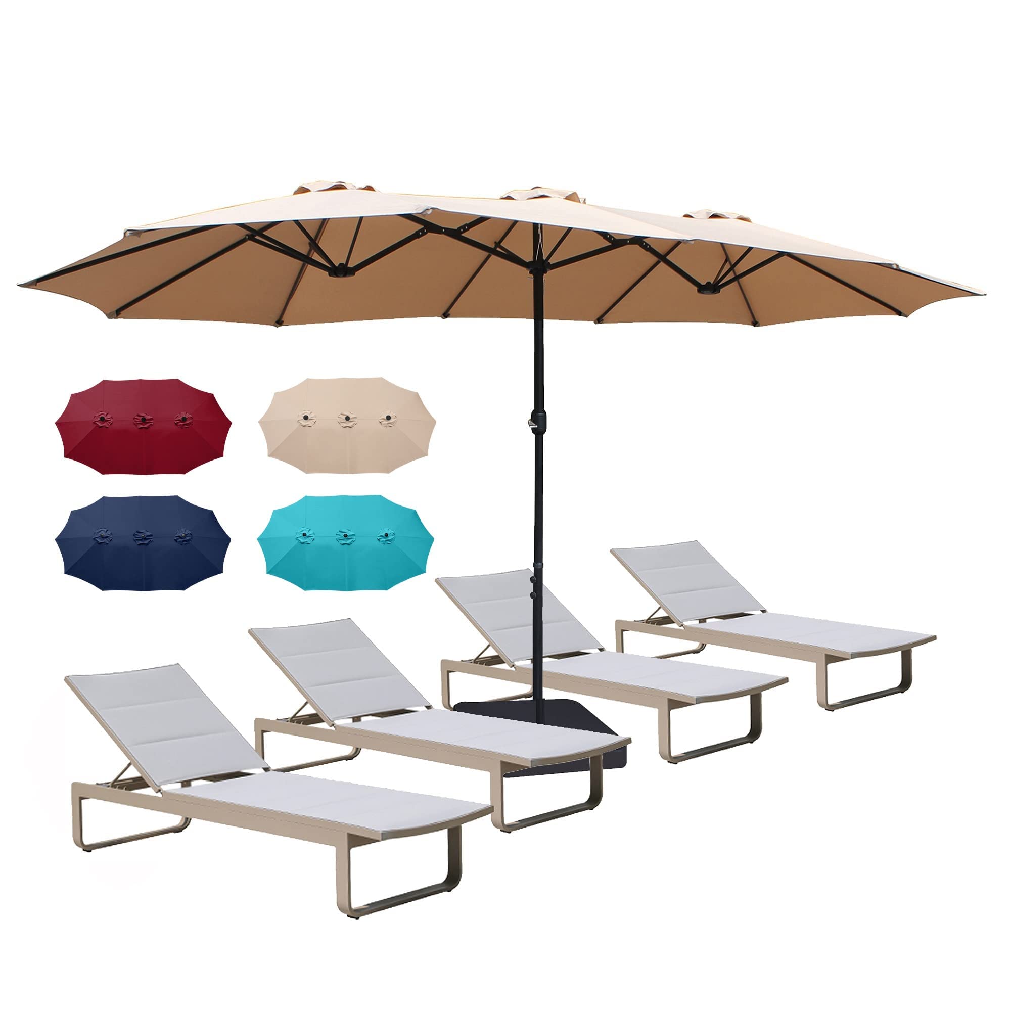 Bigroof 15 Ft Double-Sided Patio Umbrella - Extra Large Outdoor Market Umbrella with Crank Handle & Base - Perfect for Garden, Pool, Backyard, and Commercial Use
