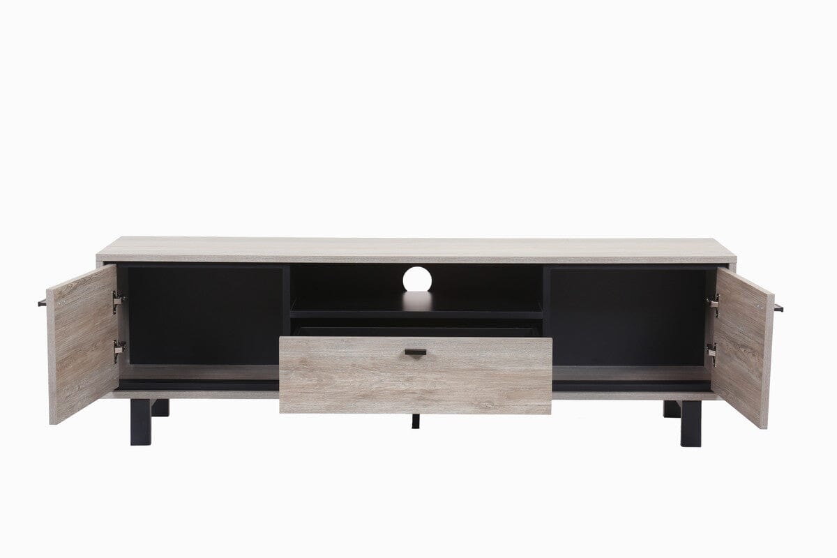 Apollo Gray Oak Finish TV Stand with Storage & Cable Management - Modern Entertainment Center with Black Handles for Living Room, Bedroom & Home Theater Setup