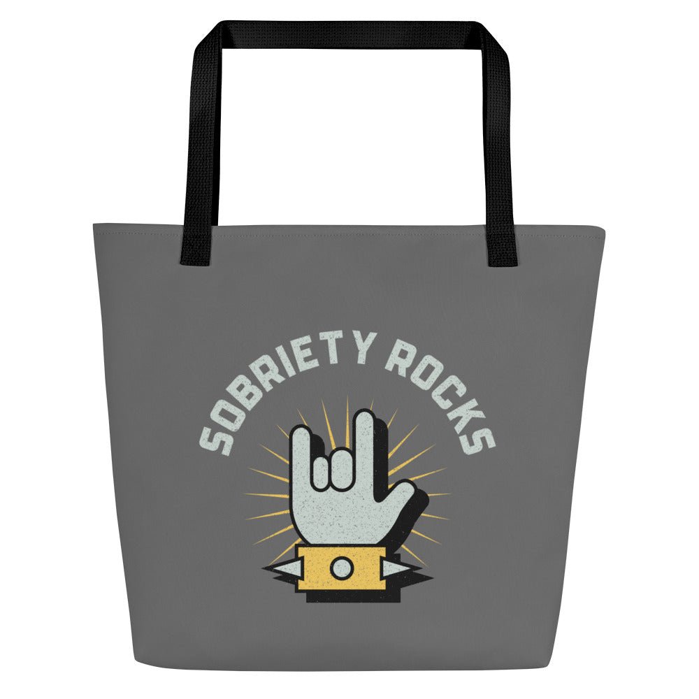 Sobriety Rocks All Over Print Tote Bag - Motivational Reusable Grocery Shopping Bag for Women, Recovery Support Gift - Perfect for AA Meetings, Beach Day & Daily Errands