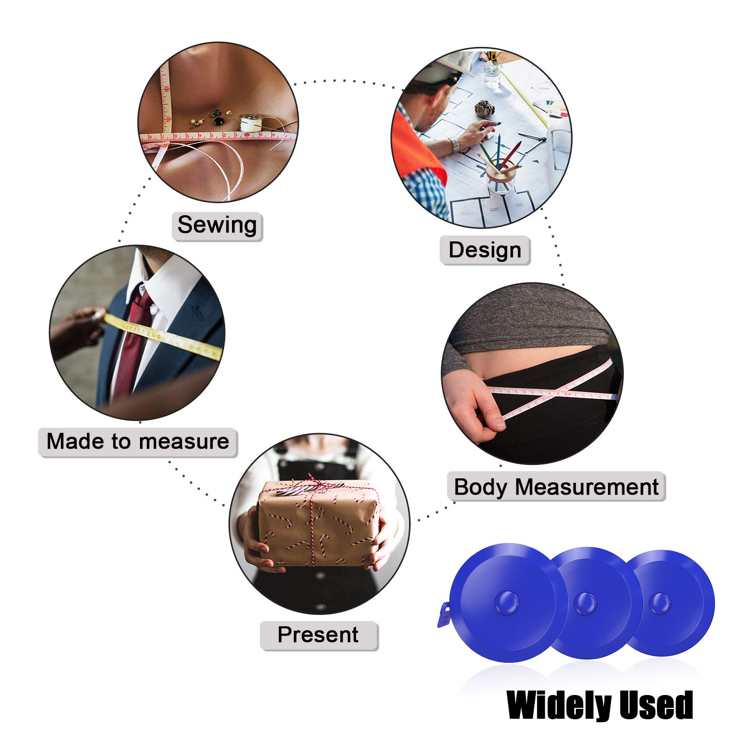 DiCUNO 60-Inch Soft Retractable Measuring Tape for Sewing, Tailoring & Craft - 3 Pack Blue Fabric Tape Measure with 1.5 Meter Length - Perfect for Body Measurements, Dieting & DIY Projects