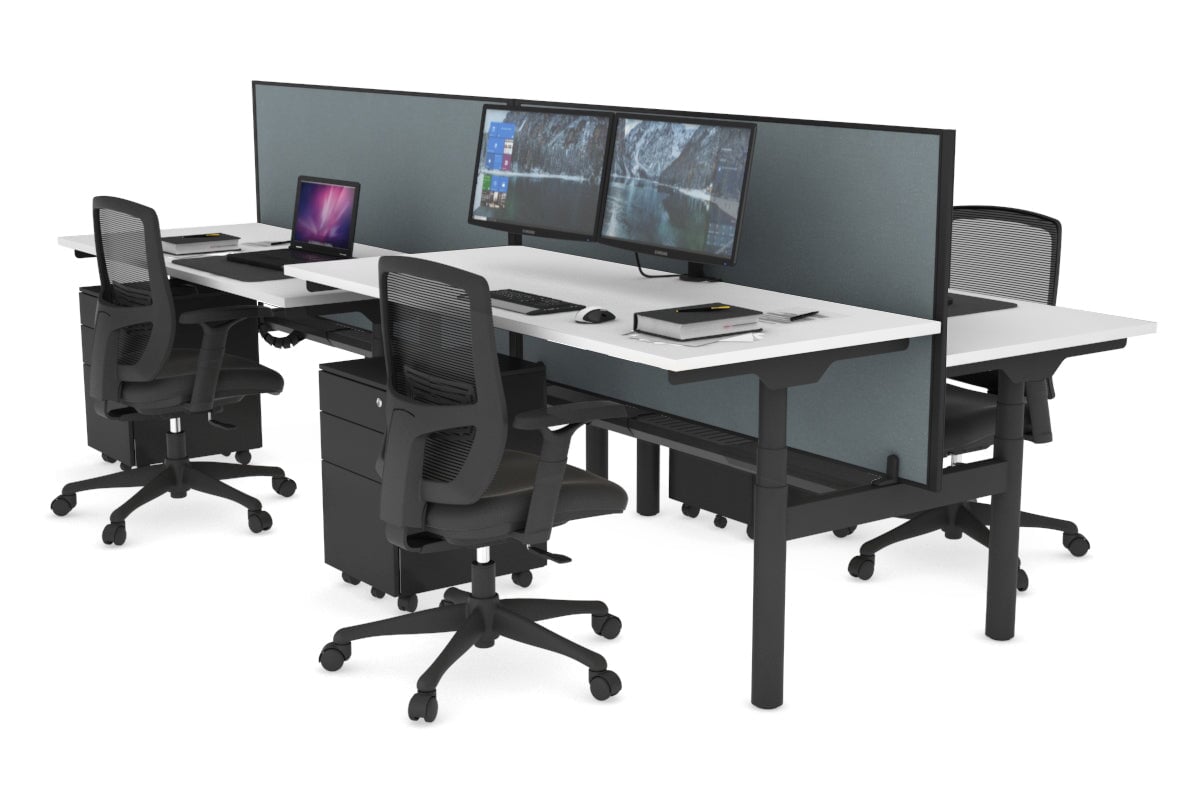 Flexi Premium Height Adjustable 4-Person H Bench Workstation - Black Frame [1600L x 700W] - Ideal for Office, Coworking Space & Home Office Setup