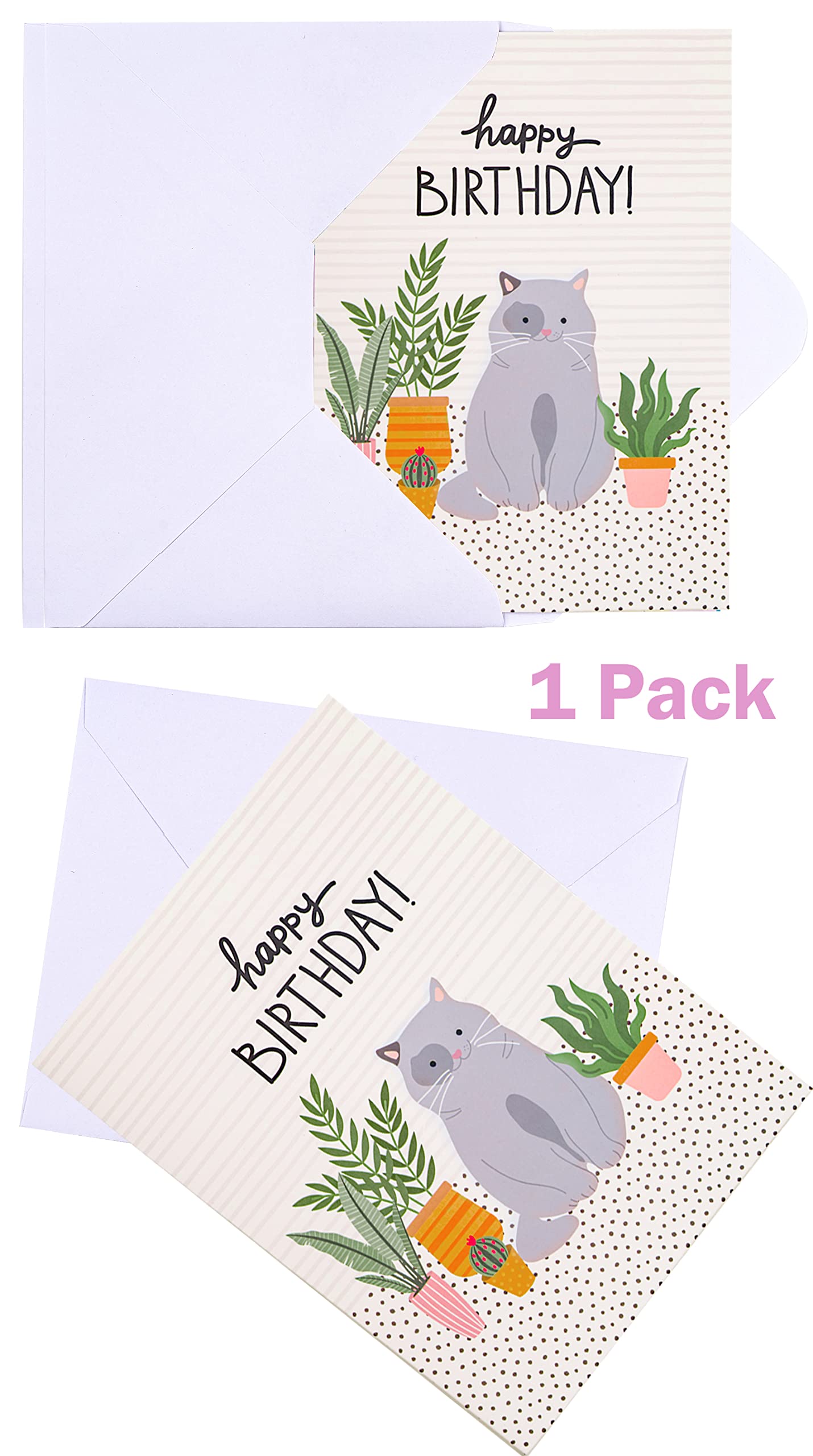 MAYPLUSS 13 Inch Large Gift Bags with Greeting Card & Tissue Paper - Birthday Party Favor Bags with Cute Cat & Green Plant Designs - Perfect for Birthday Gifts, Baby Showers & Special Occasions