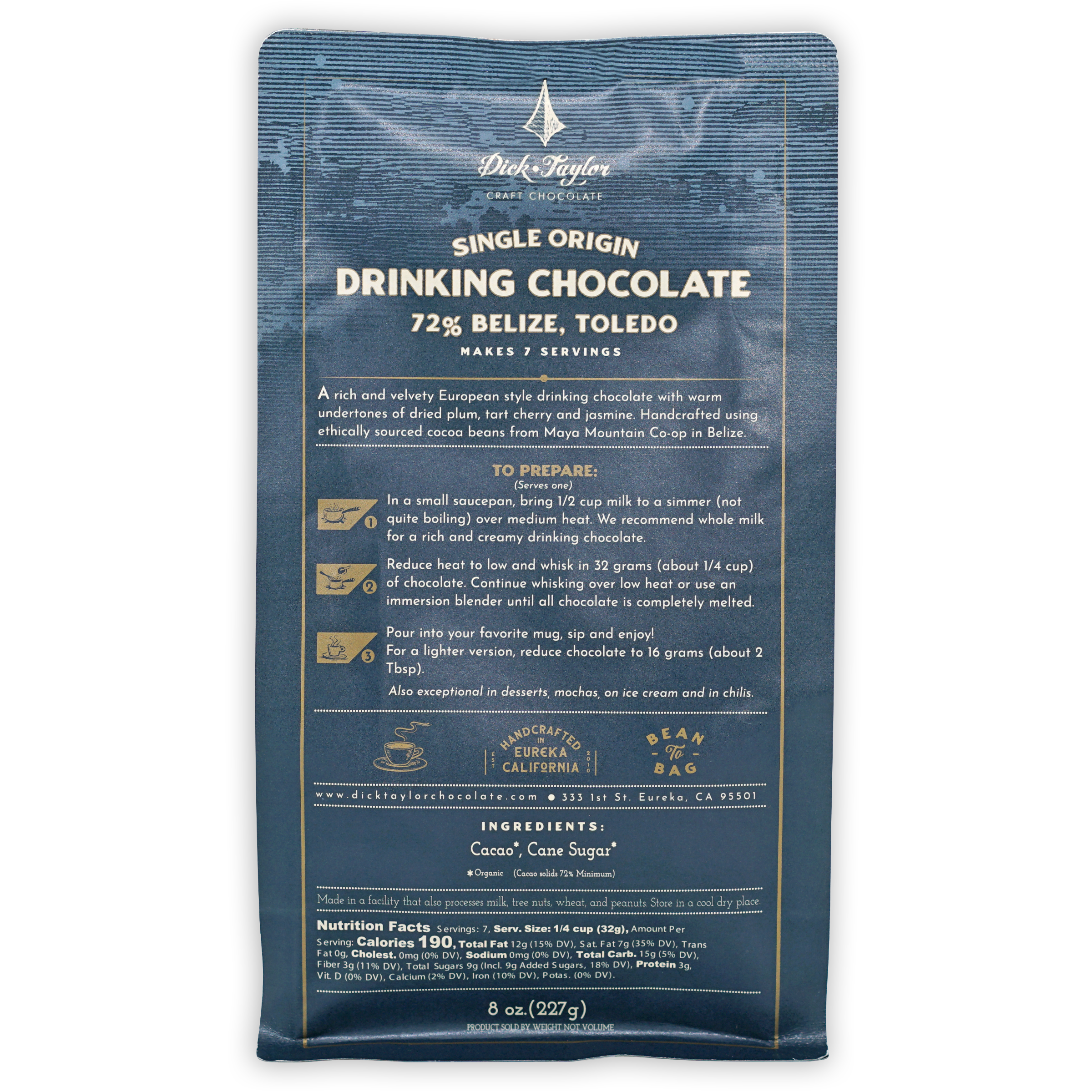 Premium Dick Taylor 72% Dark Drinking Chocolate from Belize - Rich & Smooth Hot Cocoa Mix for Gourmet Desserts & Cozy Winter Nights