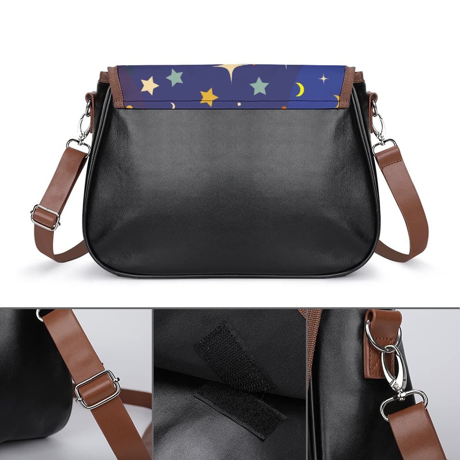 Women's Printed Leather Crossbody Bag - Fashion Shoulder Messenger Purse with Cartoon Starry Sky Design | Perfect for Work, Travel & Daily Use