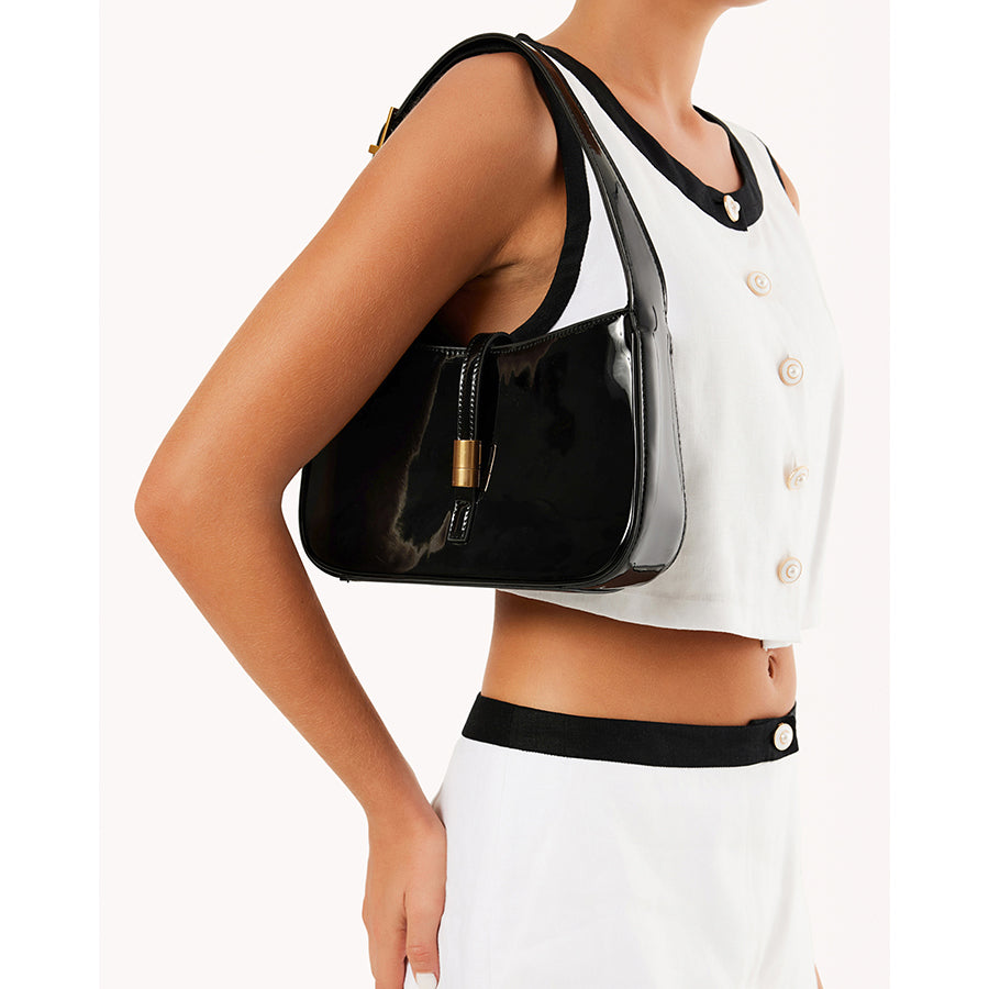 CLARA SHOULDER BAG - Black Patent Leather Crossbody Purse for Women | Fashionable Everyday Handbag for Work, Travel & Date Night