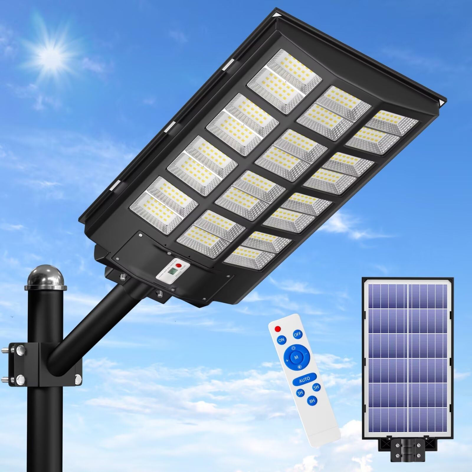 JAYNLT Y-6800W 600000LM Solar Street Lights Outdoor - 6500K Bright Commercial Parking Lot Lights with Motion Sensor & Dusk to Dawn, Waterproof Solar Lamp for Yards, Driveways, Pathways, and Garden Security Lighting
