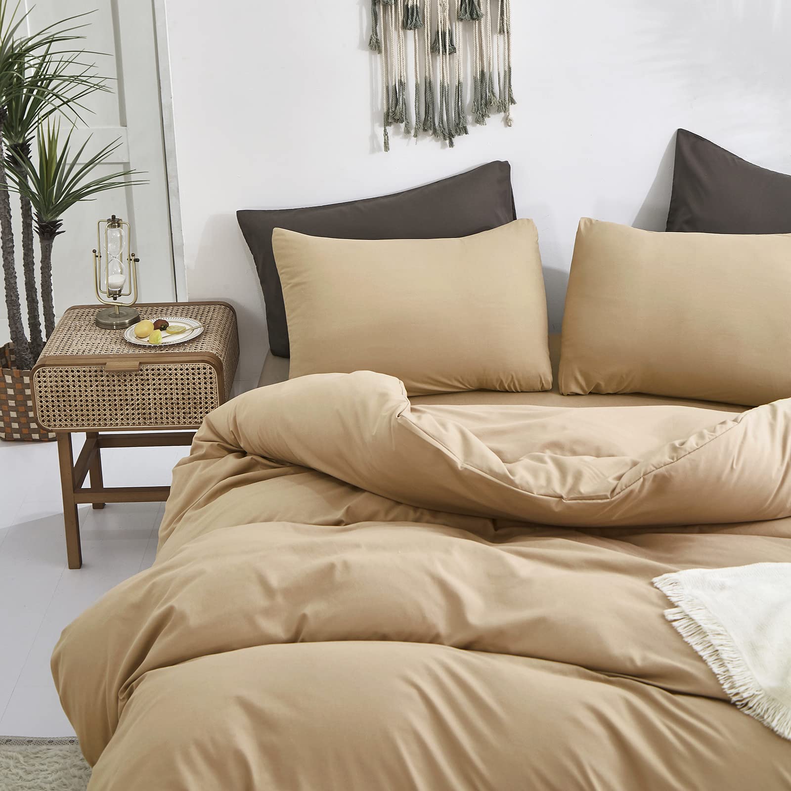 California King Comforter Set - Soft Cottonight Khaki & Champagne Bedding for Men & Women | Breathable, Modern Solid Taupe, Sand & Beige Blanket Quilts | Perfect for Master Bedroom, Guest Room & Cozy Home Decor