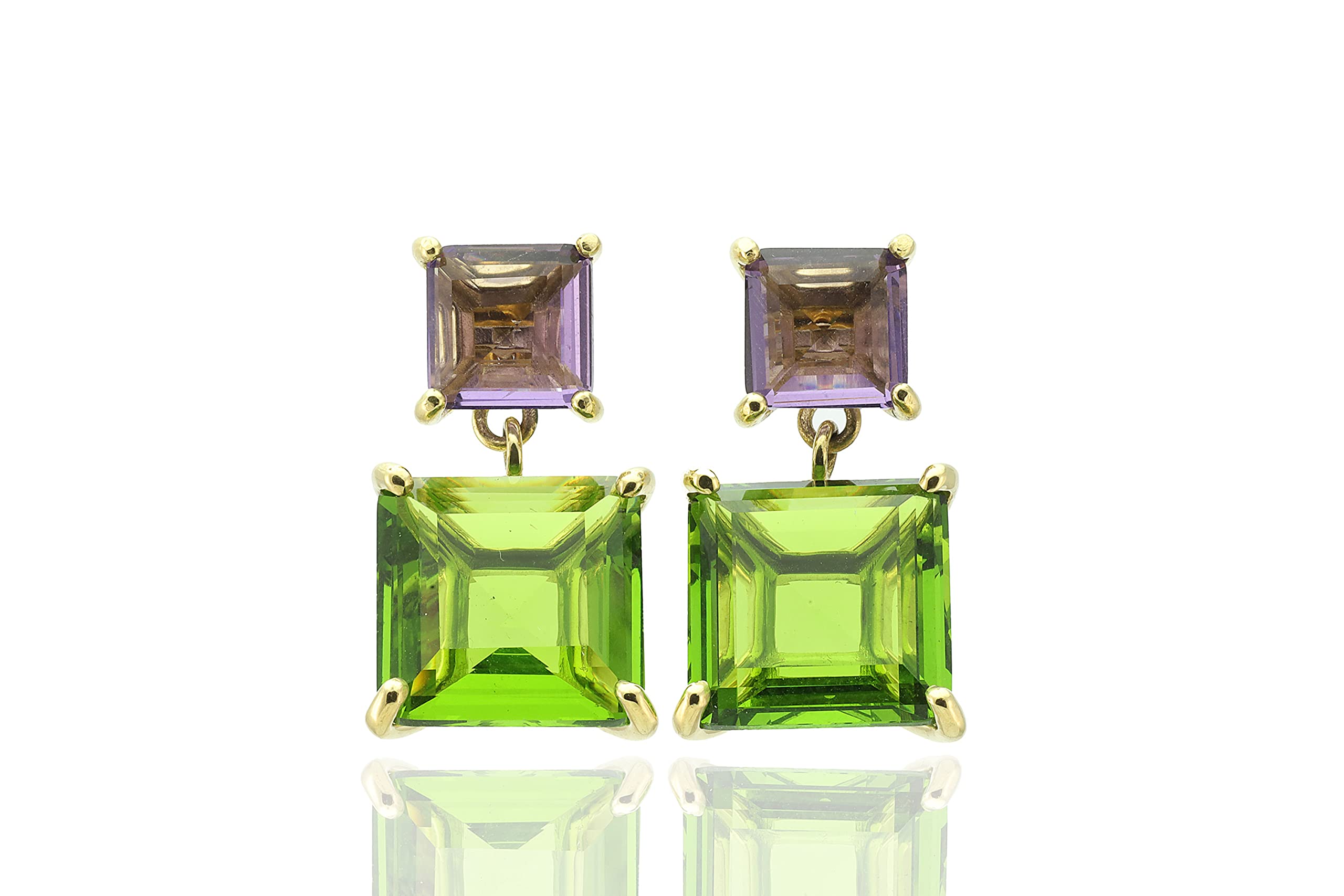 Peridot and Amethyst Birthstone Dangle Earrings for Women - 14K Gold Filled Square Multi-Stone Jewelry | Perfect for Birthdays, Anniversaries & Special Occasions