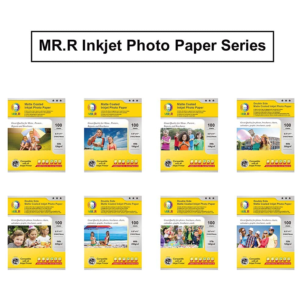 MR.R High Glossy Inkjet Photo Paper - 8.5x11 Letter Size, 100 Sheets (64lb/240gsm) - Perfect for Professional Photos, Art Prints & Scrapbooking