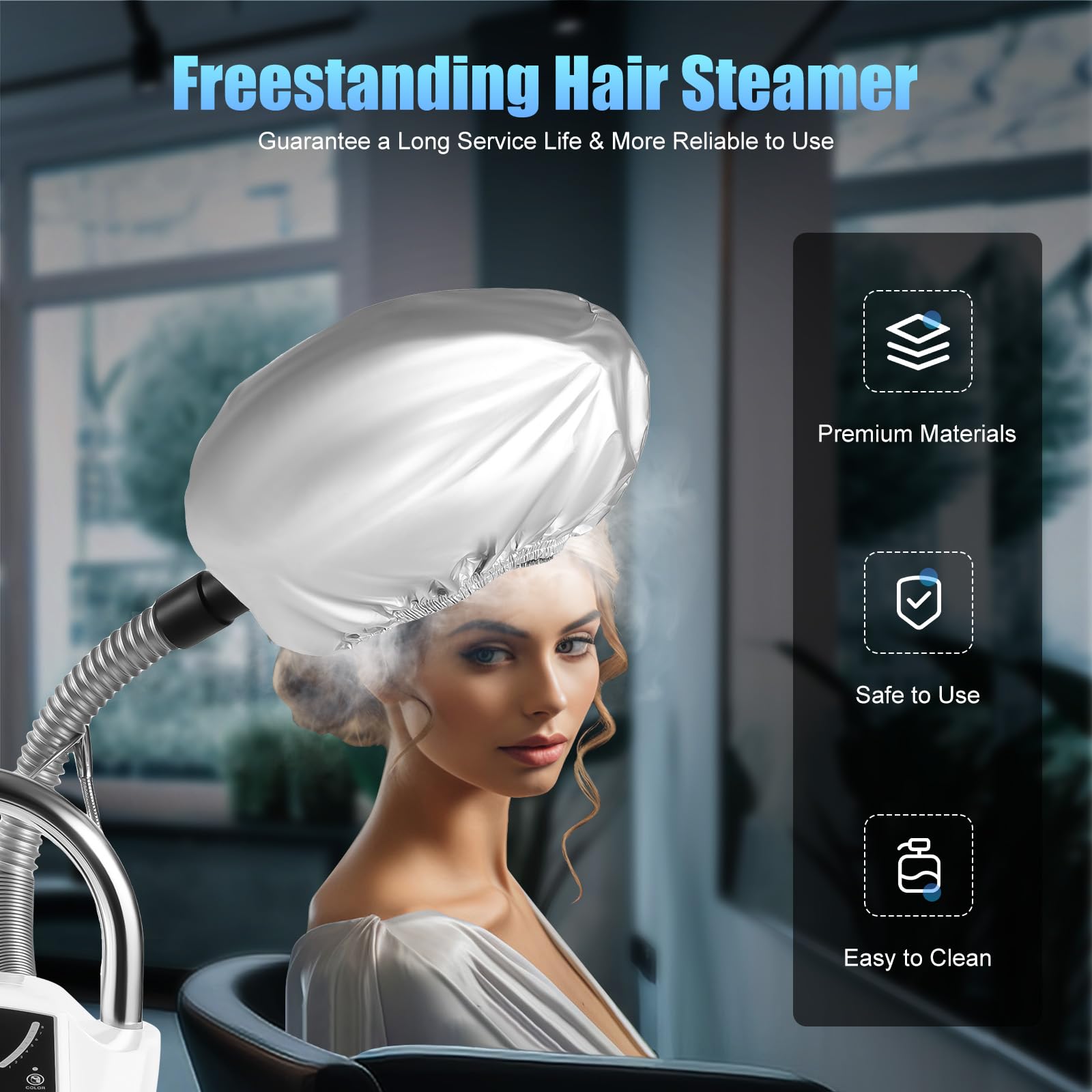 7 in 1 Professional Hair Steamer Dryer with Orbiting Rollerball & Rolling Base - 110V Hooded Hair Treatment Machine for Perming, Coloring & Styling | Salon & Home Use for Deep Conditioning & Hair Care