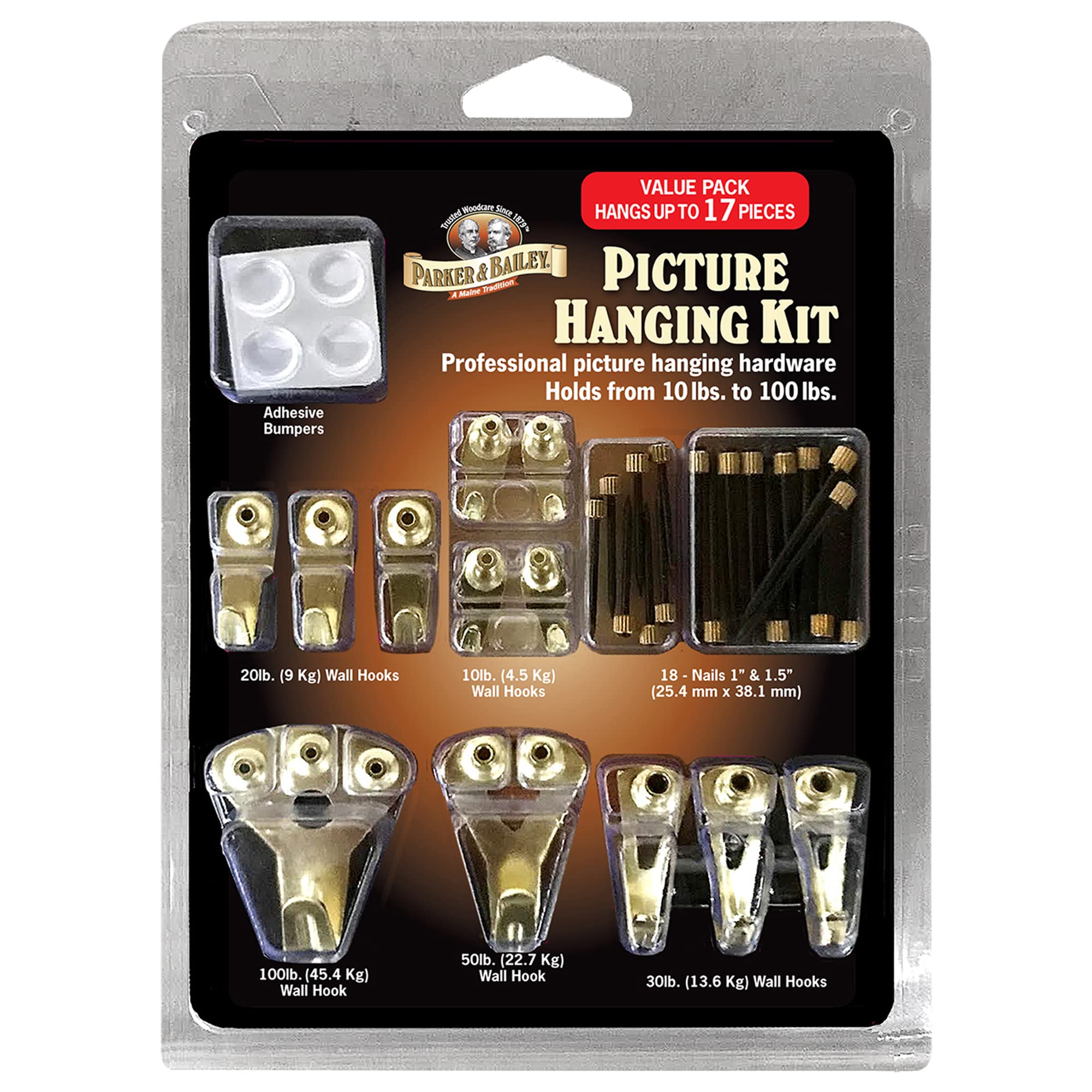 **PARKER & BAILEY 17-Piece Heavy Duty Picture Hanging Kit with Hooks, Nails & Wire – Wall Mounting Hardware for Frames, Collages & Home Decor – Perfect for Living Rooms, Bedrooms & Offices**