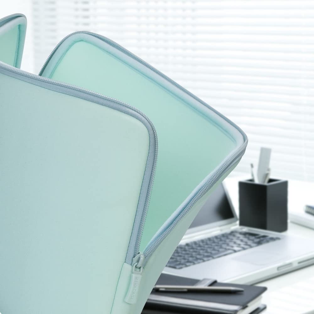 RIVACASE 5133 Mint Green Laptop Sleeve Case for MacBook Pro 15 inch - Protective Neoprene Cover with Soft Interior, Perfect for Travel, Work & School