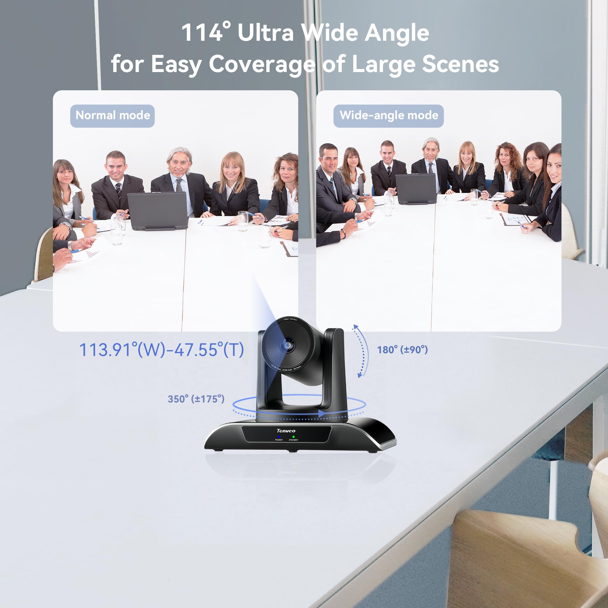 Tenveo 3X Optical Zoom PTZ Conference Camera with USB 3.0/HDMI, 1080P 60FPS, 114° Wide Angle - Ideal for Video Conferencing, Business Meetings, Live Streaming, Church Services & Online Education