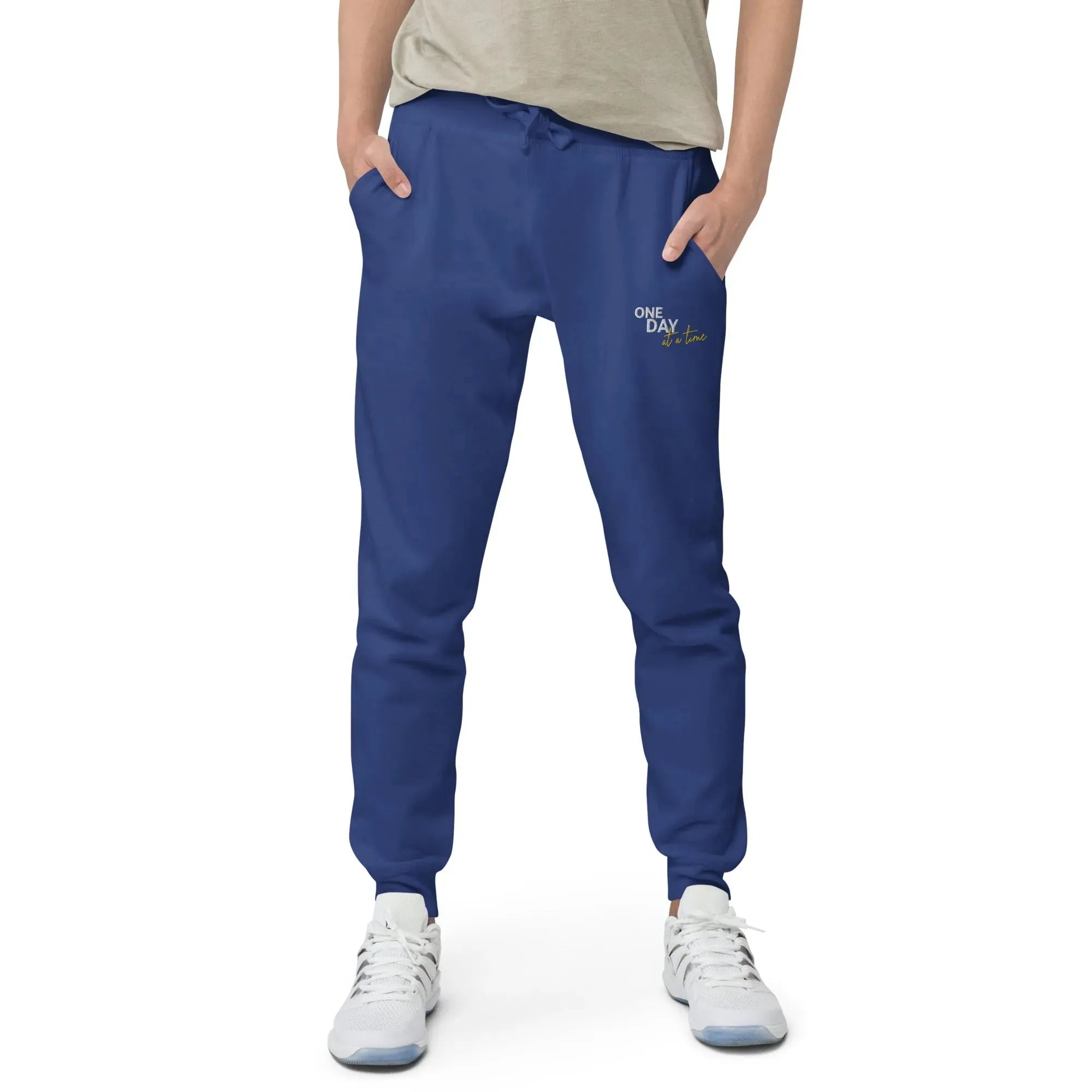 One Day At A Time Embroidered Unisex Fleece Sweatpants - Cozy Loungewear for Relaxing at Home, Yoga, and Casual Outings