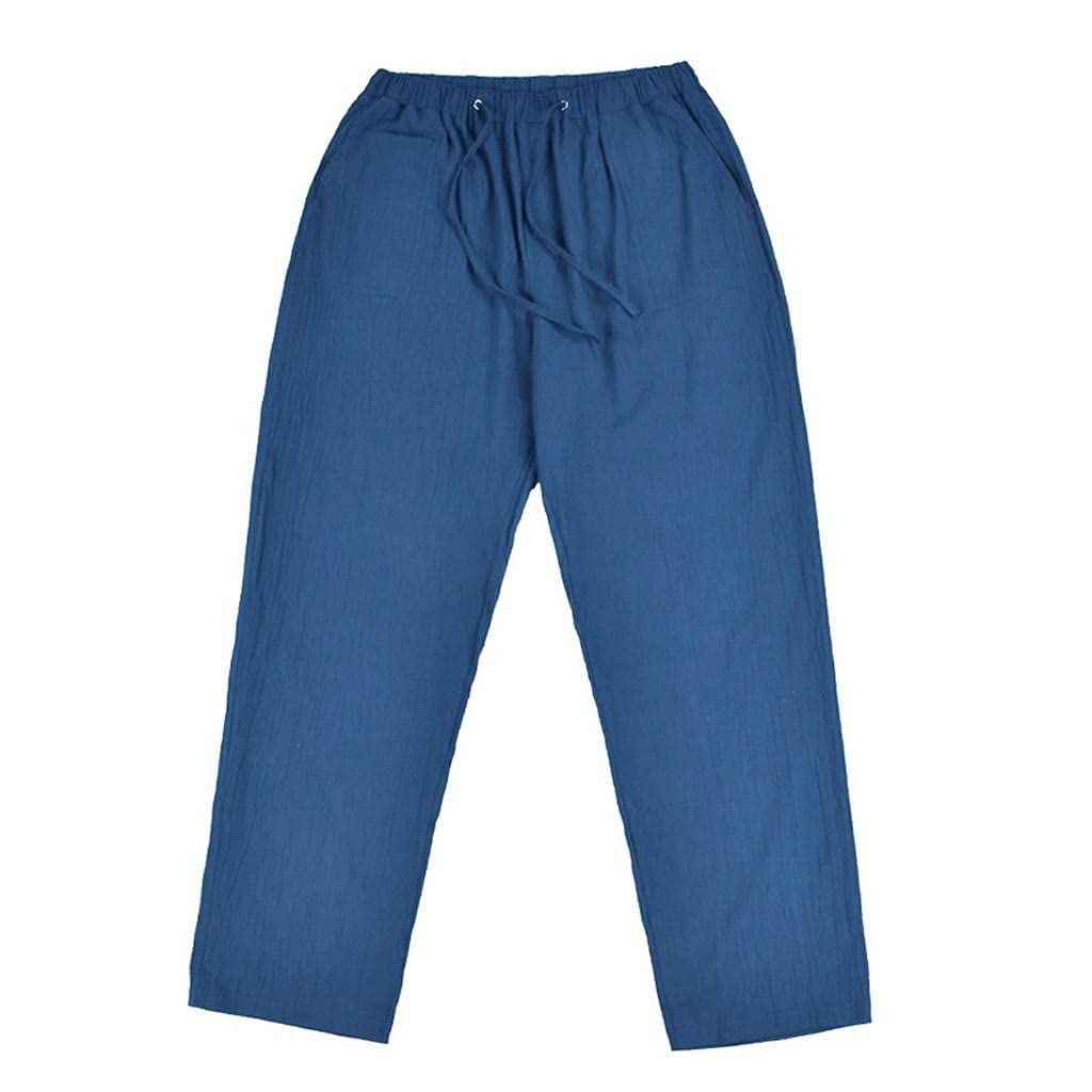 **Men's Cotton Linen Drawstring Pants - Loose Fit Summer Casual Joggers with Pockets | Breathable & Comfortable for Yoga, Travel & Lounge**
