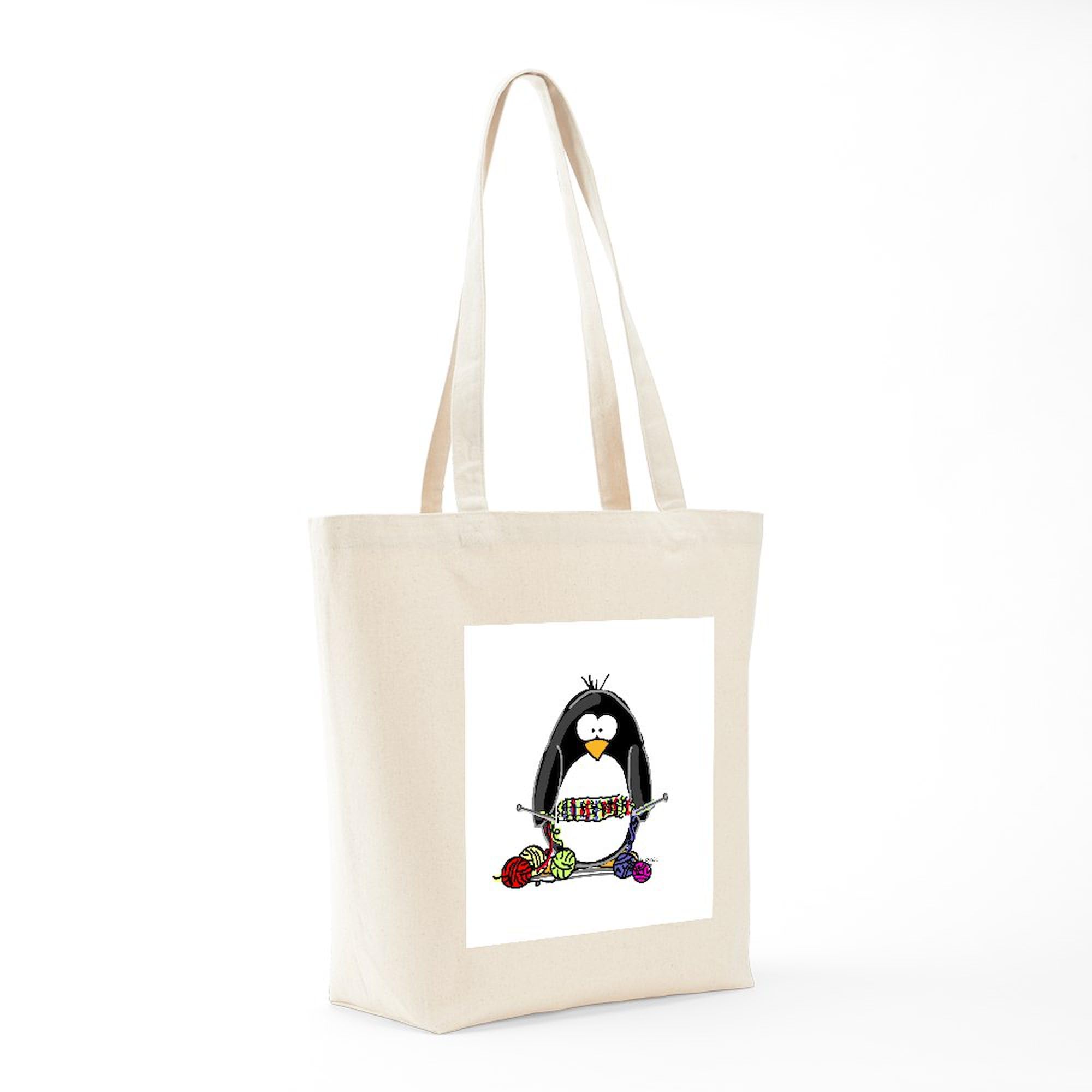 Knitting Penguin Tote Bag - Eco-Friendly Natural Canvas Reusable Shopping Bag for Groceries, Beach & Daily Use | CafePress