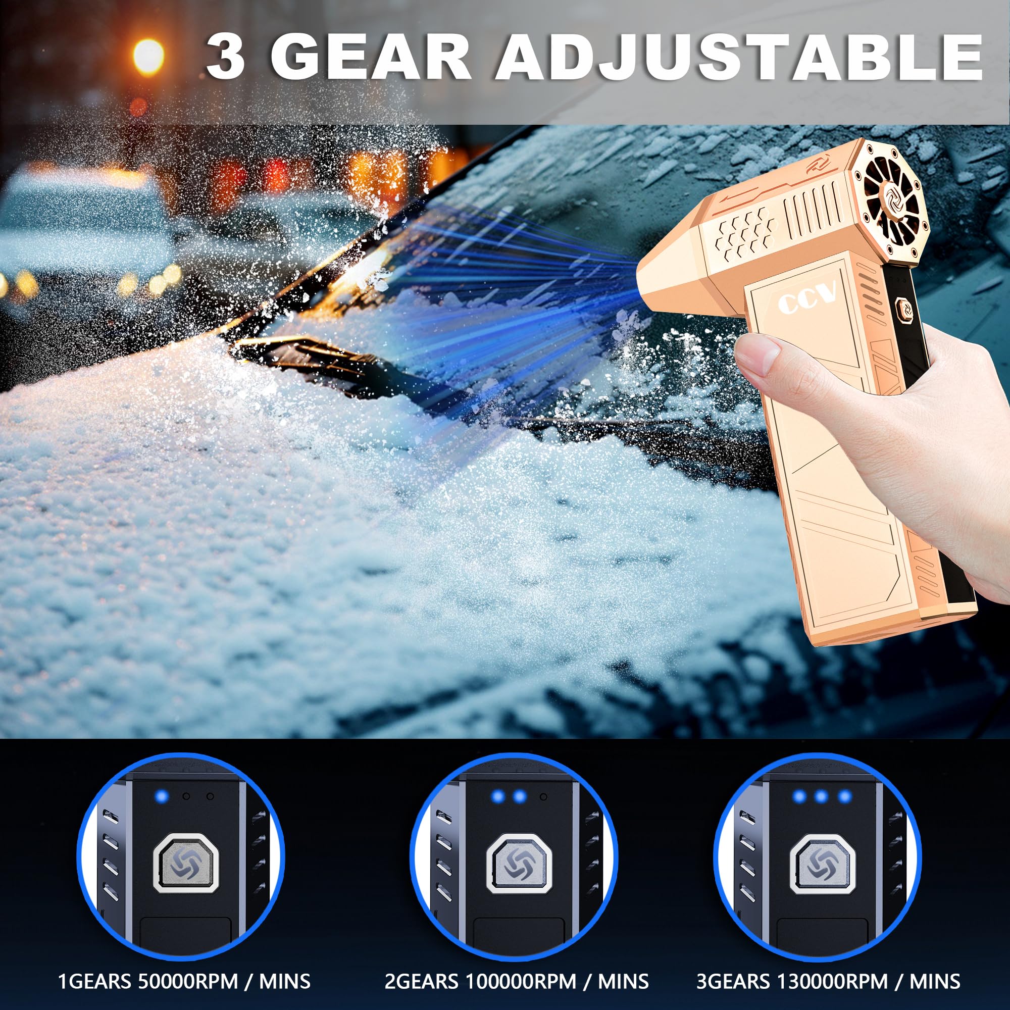 CCV 150,000 RPM Electric Air Duster - Rechargeable Cordless Keyboard & PC Cleaner with 3 Speed Settings | Powerful Jet Blower for Car Detailing, Home Electronics & Office Equipment Cleaning (F33-GOLD)