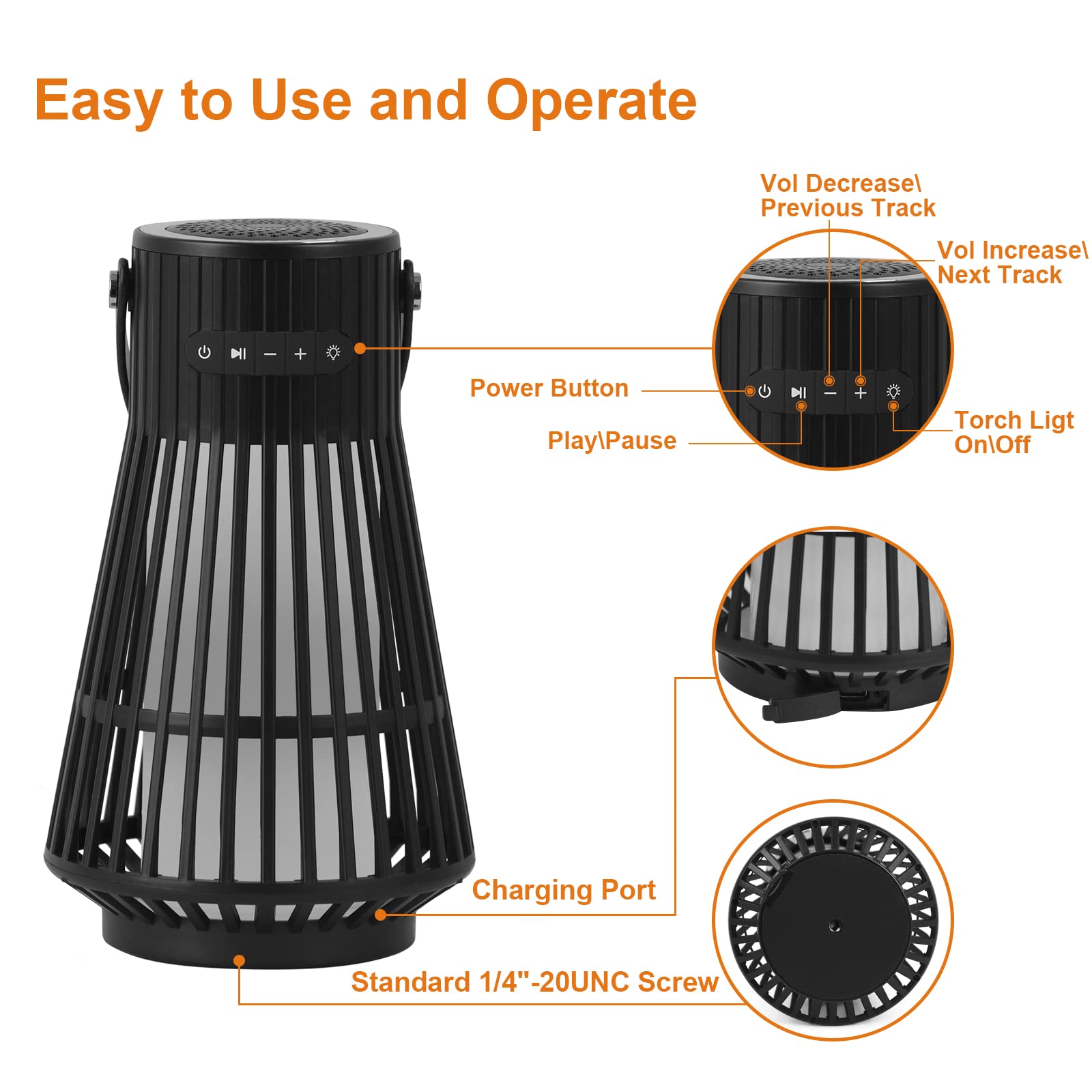 Tesoorda Outdoor Bluetooth Speaker with LED Flickering Flame Effect - Waterproof Wireless Speaker with Torch Light, Wall Mount Hook & Stake - Perfect for Camping, Backyard, Deck, Patio (2 Pack)