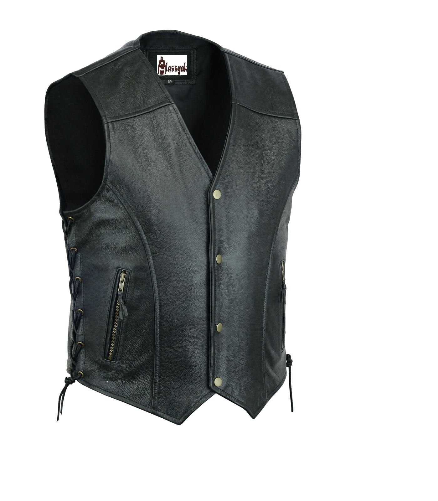 Classyak Men's Fashion Leather Motorcycle Waist Coat with Adjustable Side Laces - Stylish Biker Jacket for Riding, Casual Outfits & Outdoor Adventures