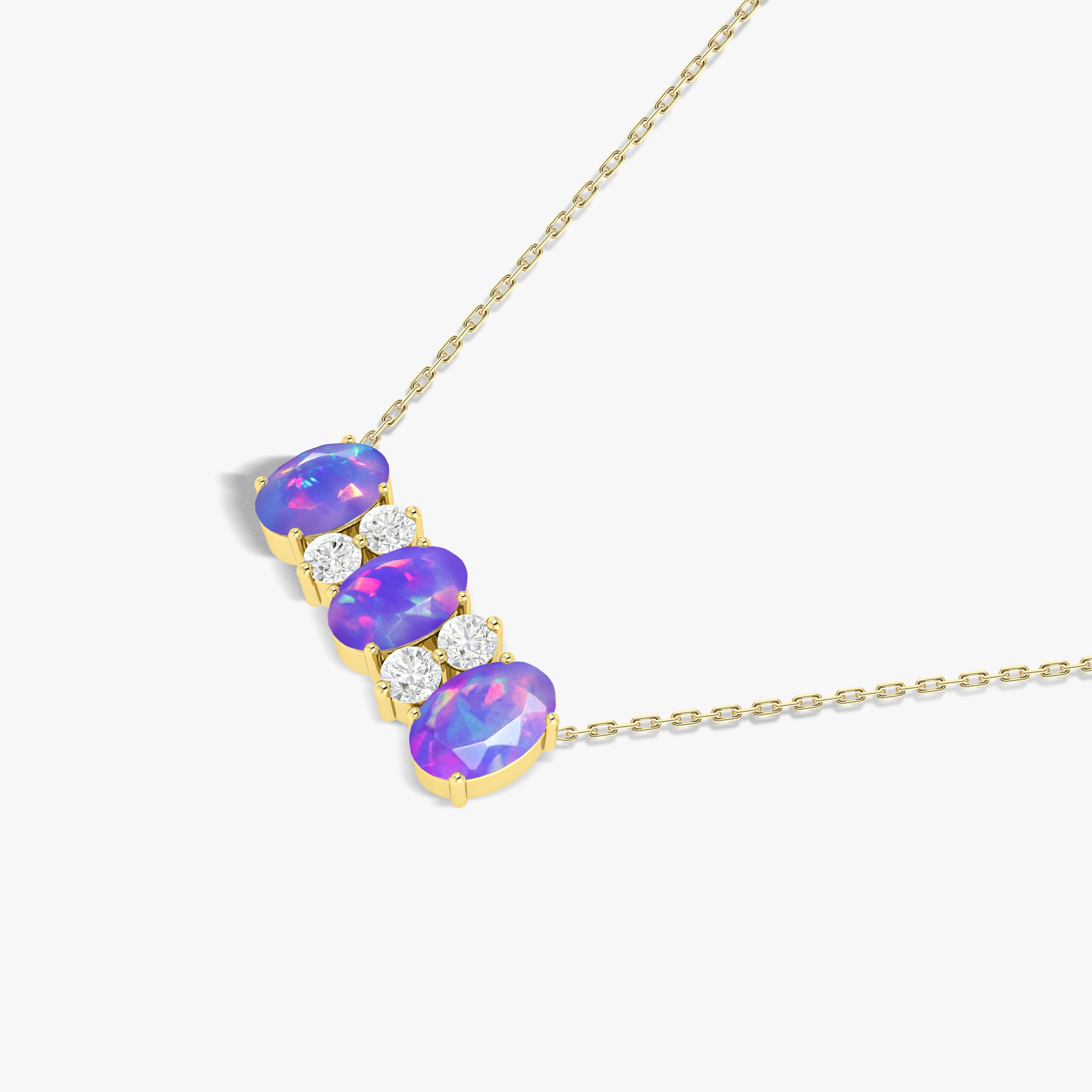 Natural Lavender Opal 3-Stone Oval Pendant Necklace for Women - Elegant Jewelry Gift for Birthday, Anniversary & Special Occasions