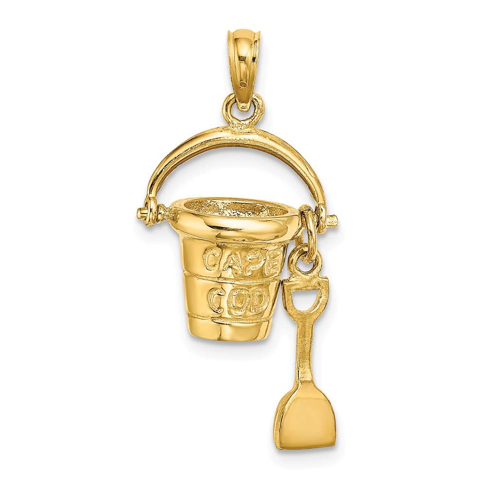 14K Yellow Gold Cape Cod Bucket with Shovel Charm Pendant Necklace - Perfect for Beach Lovers, Summer Jewelry Gift & Coastal Fashion Accessory
