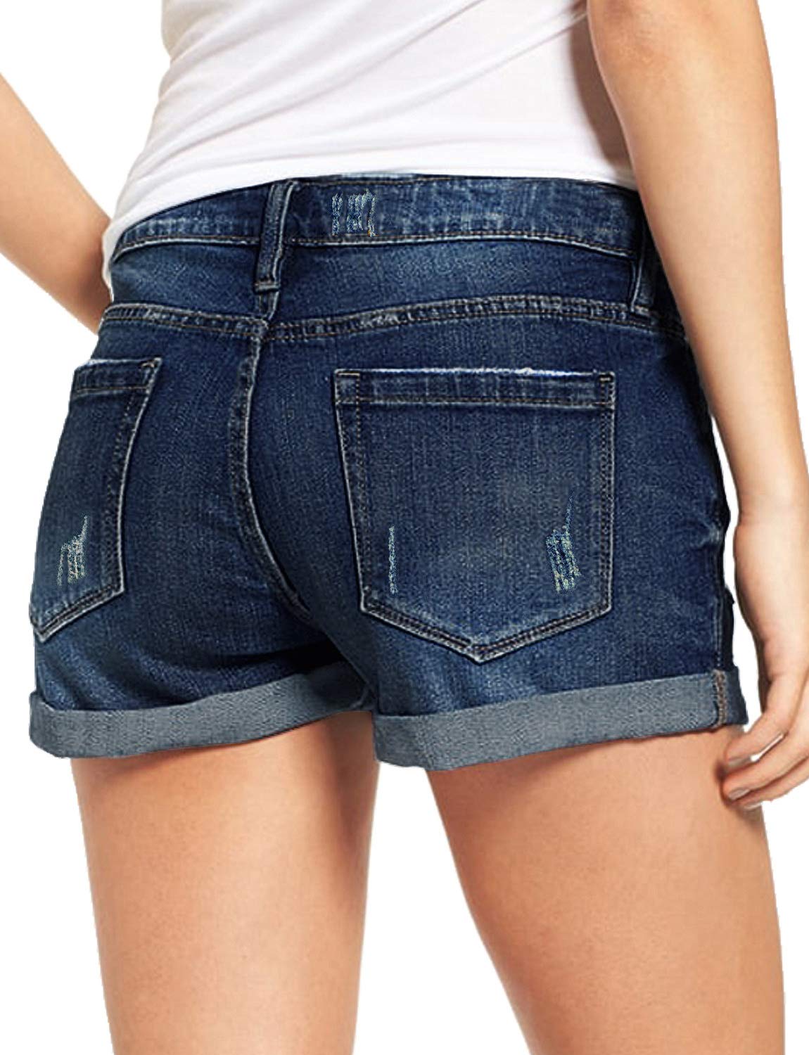 LookbookStore Women's High Waisted Distressed Denim Shorts - Ripped Rolled Hem Jeans for Casual Outfits & Summer Fashion
