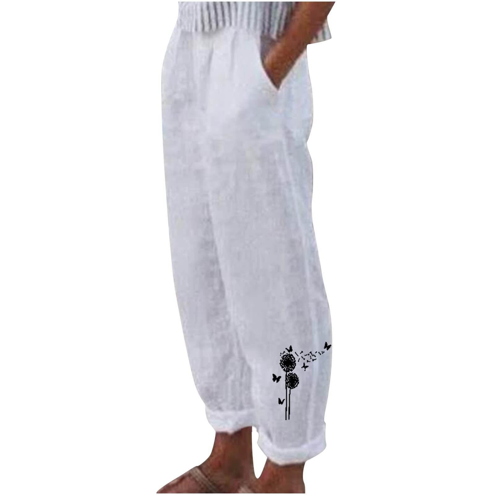 WOCACHI Women's Capri Pants - Dressy Yoga Pants with Butterfly Print, Elastic Waist Lounge Sweatpants for Casual Wear, Workout & Home Comfort