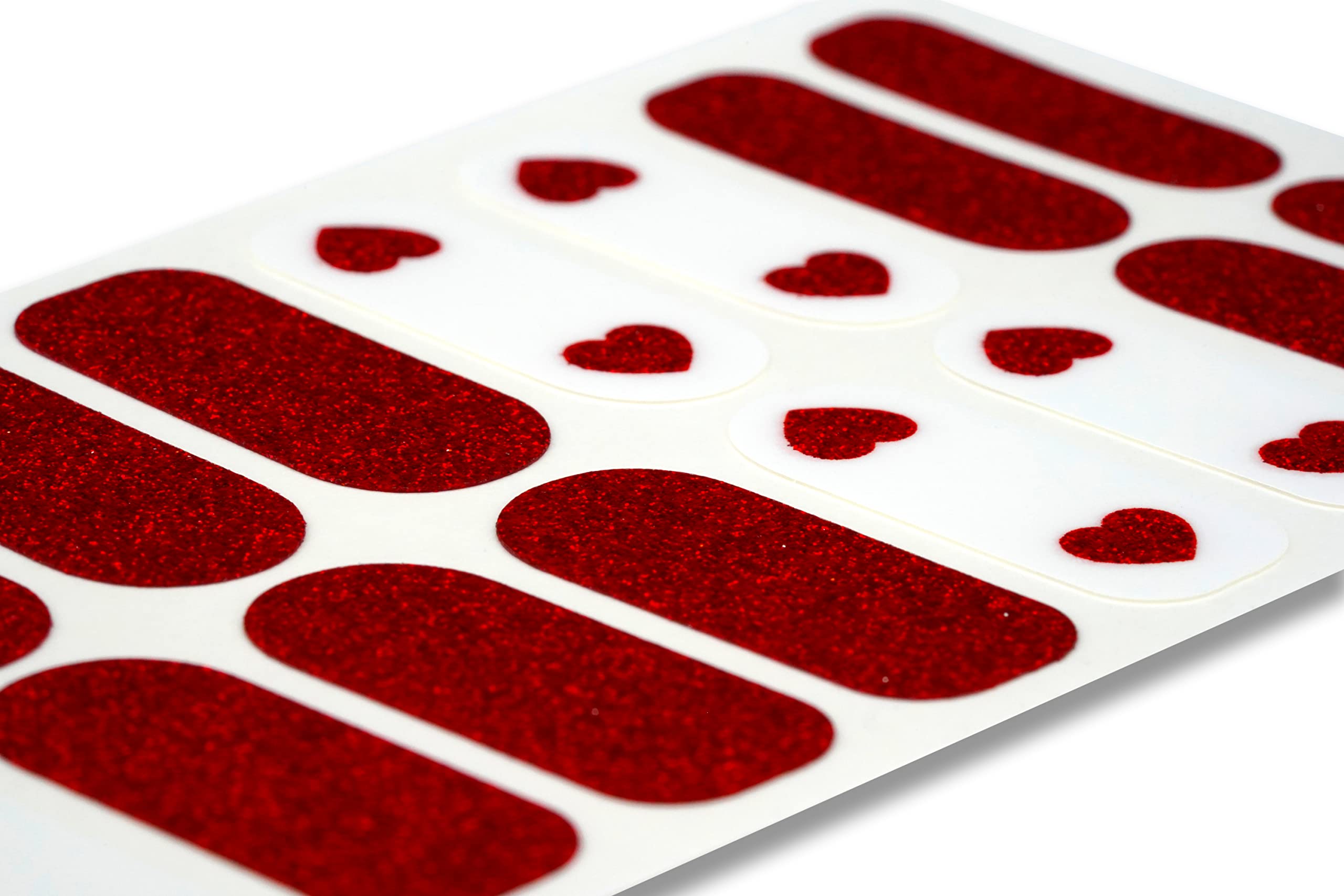TOUGH GIRLS | 20 Exquisite Gel Nail Polish Strips with Application Accessories - No UV/LED Lamp Needed (Hearts & Red Glitter) - Perfect for DIY Manicures at Home, Parties, and Special Occasions