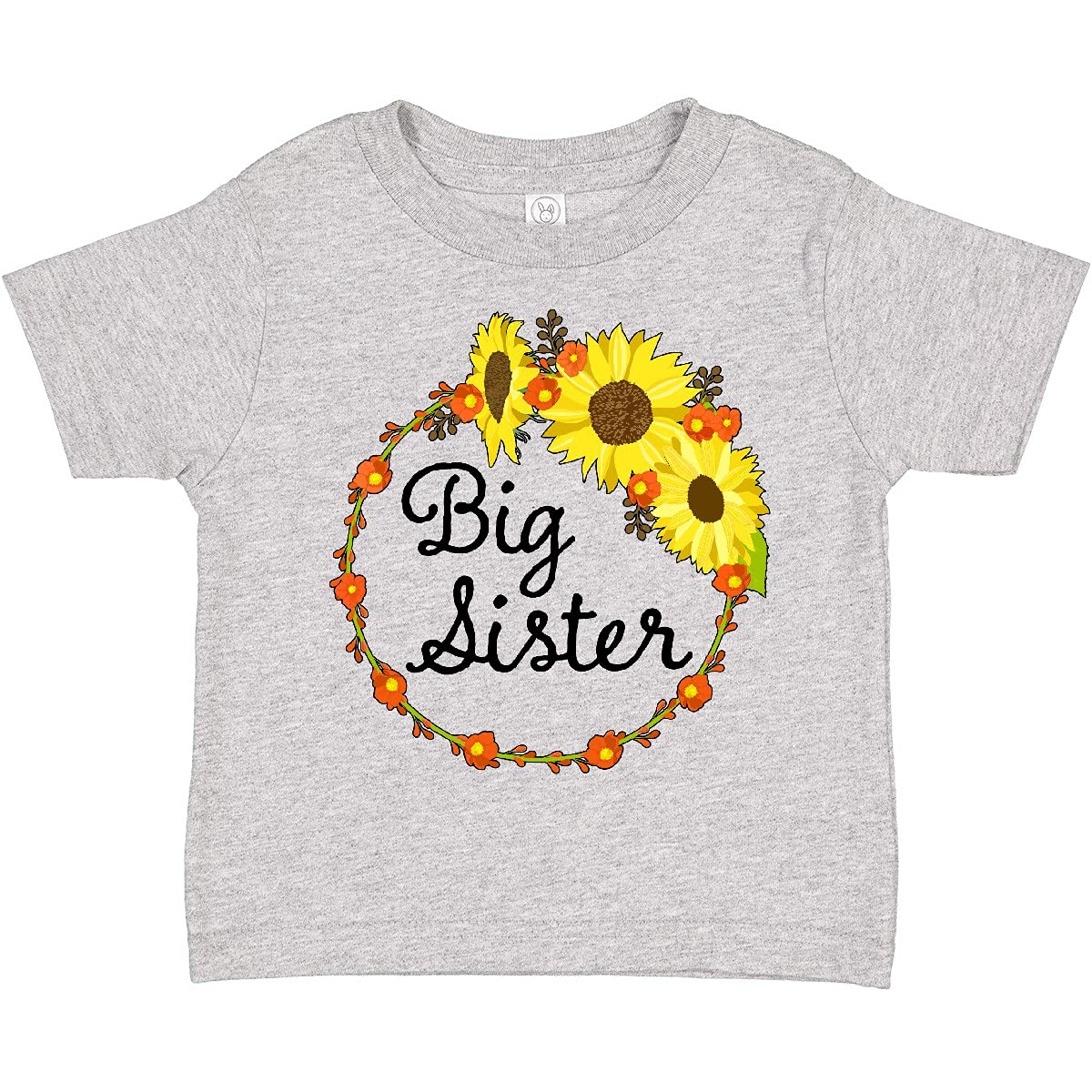 Inktastic Big Sister Sunflower Wreath Toddler T-Shirt - Cute Floral Graphic Tee for Little Sisters - Perfect for Sibling Matching Outfits, Family Photos & Special Occasions