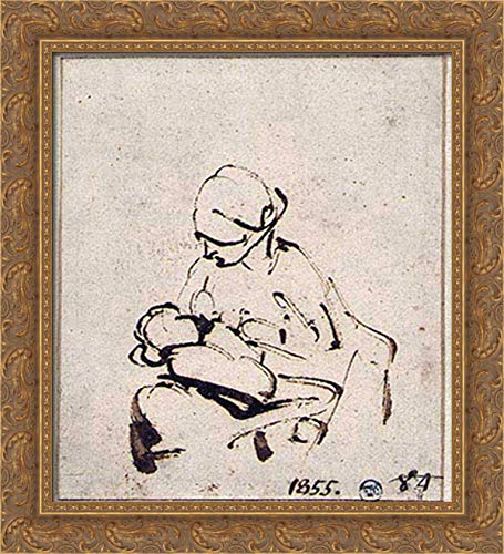 Rembrandt Mother Breastfeeding Baby - 20x22 Inch Gold Ornate Wood Framed Canvas Art Print - Perfect for Nursery, Living Room or Gift for New Parents