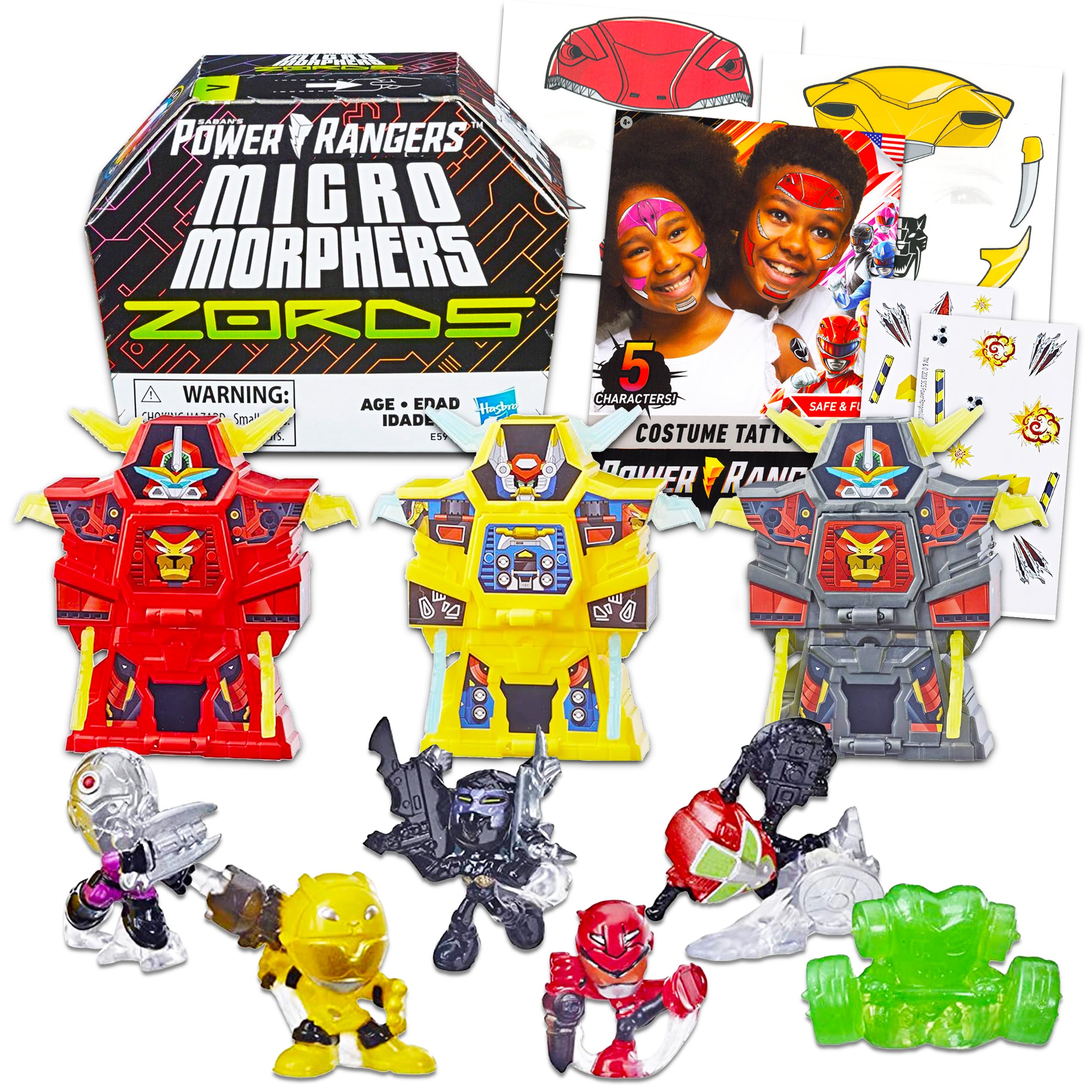 Power Rangers Micro Morphers Zords Action Figures - 11 Pc Set with 3 Zords, 6 Micro Morphers, Stickers & Tattoos | Blind Bag Collectible Toys for Kids | Perfect for Birthday Party Favors, Gifts & Role Play Scenes