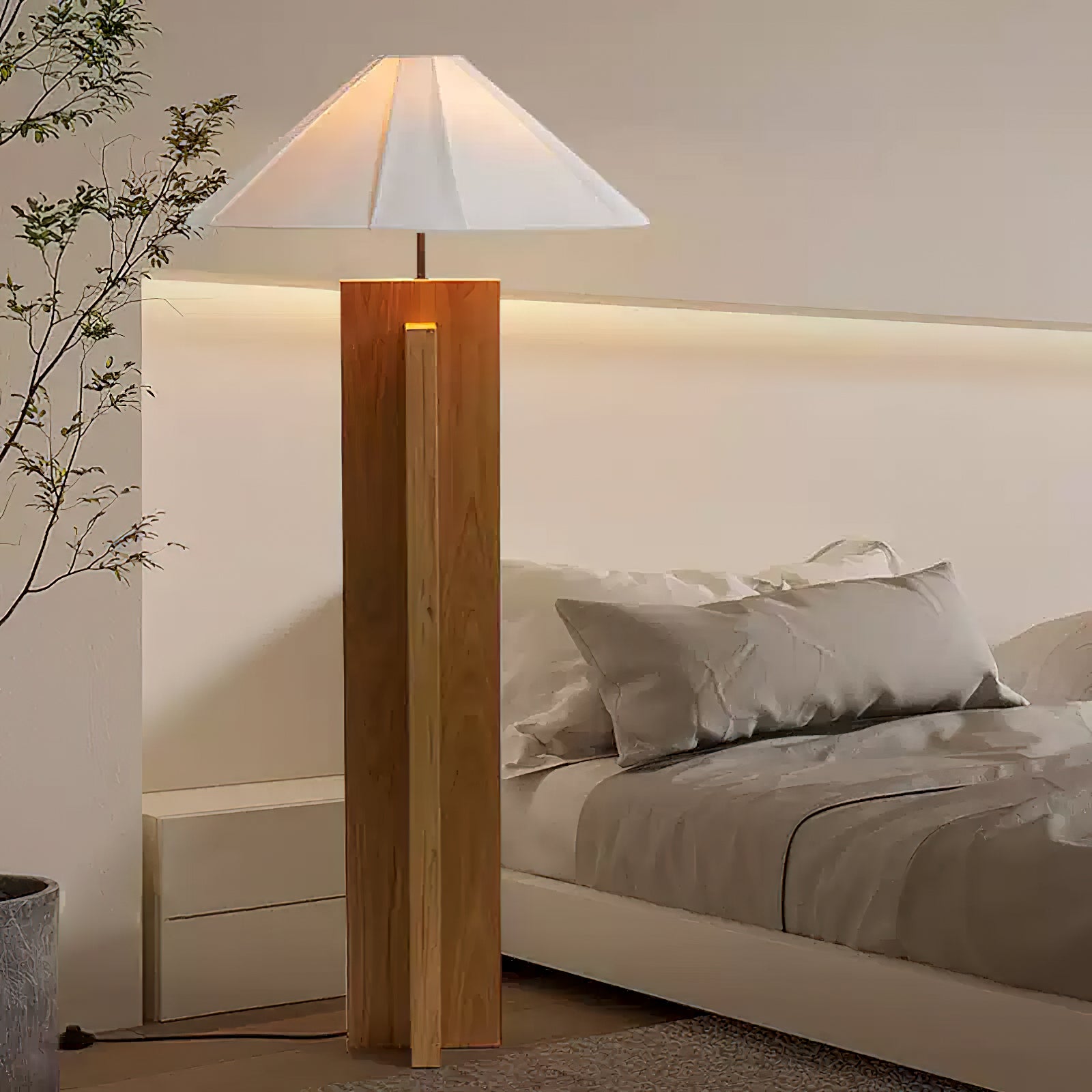 Crossbase Wooden Floor Lamp - Modern Standing Light for Living Room, Bedroom & Office - Adjustable Height & Warm White LED Bulb Included - Perfect for Reading, Relaxing & Ambient Lighting