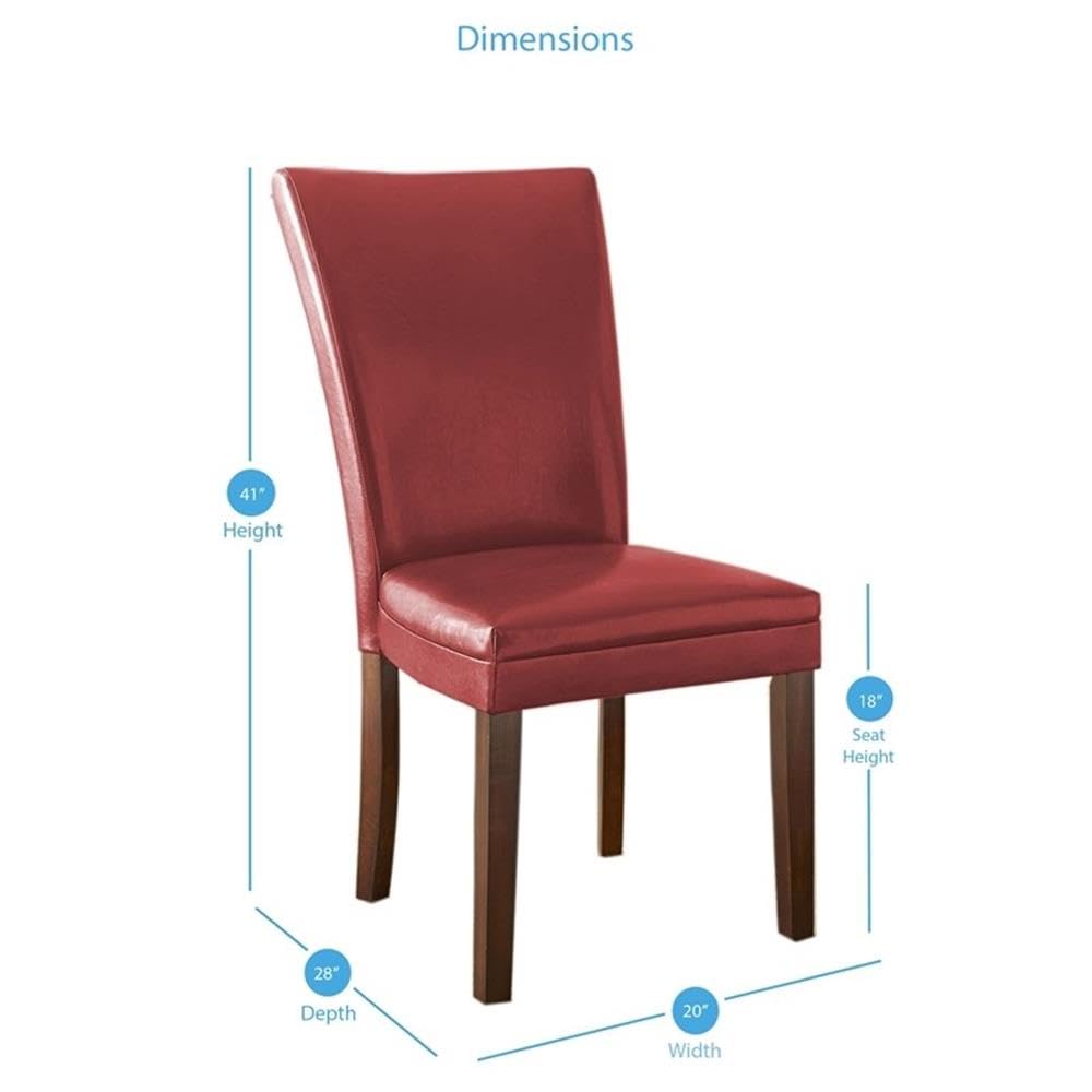 BOWERY HILL Red Faux Leather Dining Chairs Set of 2 - Modern PU Leather Side Chairs for Kitchen, Dining Room & Office - Comfortable & Stylish Seating Solution