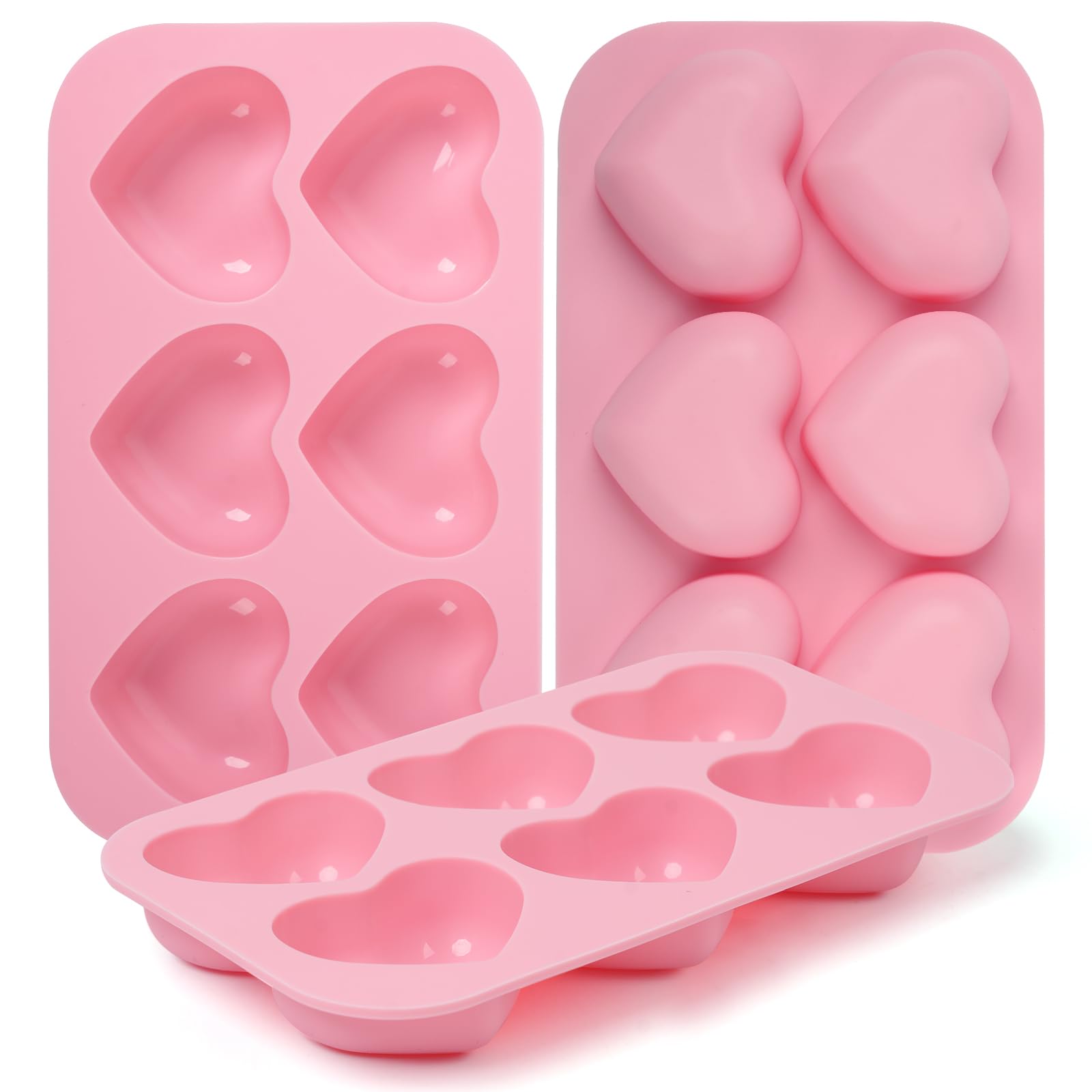 3-Piece Heart Silicone Baking Molds Set - Non-Stick Chocolate Candy Molds for Valentine's Day Cakes, Muffins, Jelly & Pudding - Perfect for Romantic Desserts, DIY Treats and Party Decorations