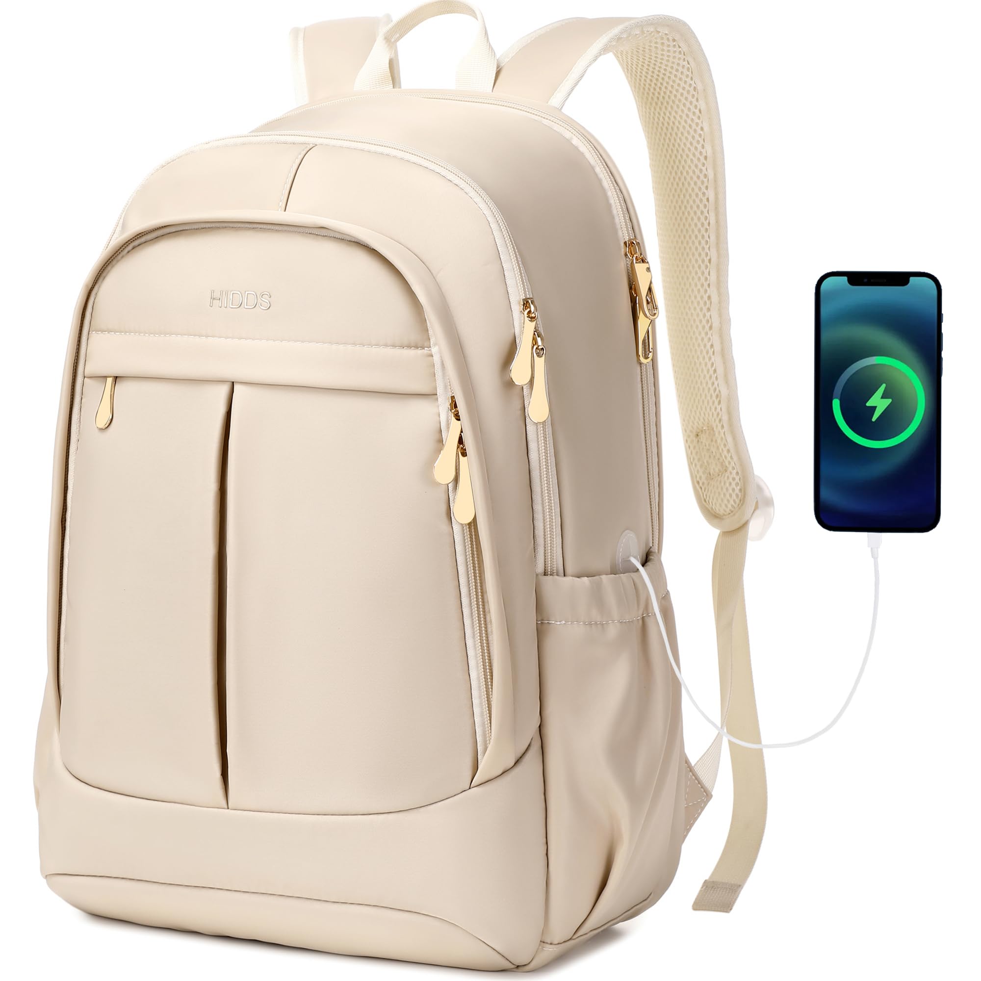 Stylish Anti-Theft Travel Laptop Backpack for Women - 15.6 Inch USB Charging Business Backpack with Large Capacity, Perfect for Work, College, Commuting & Airplane Carry-On (Champagne Color) - Ideal for Business Trips, Daily Commute & Student Life