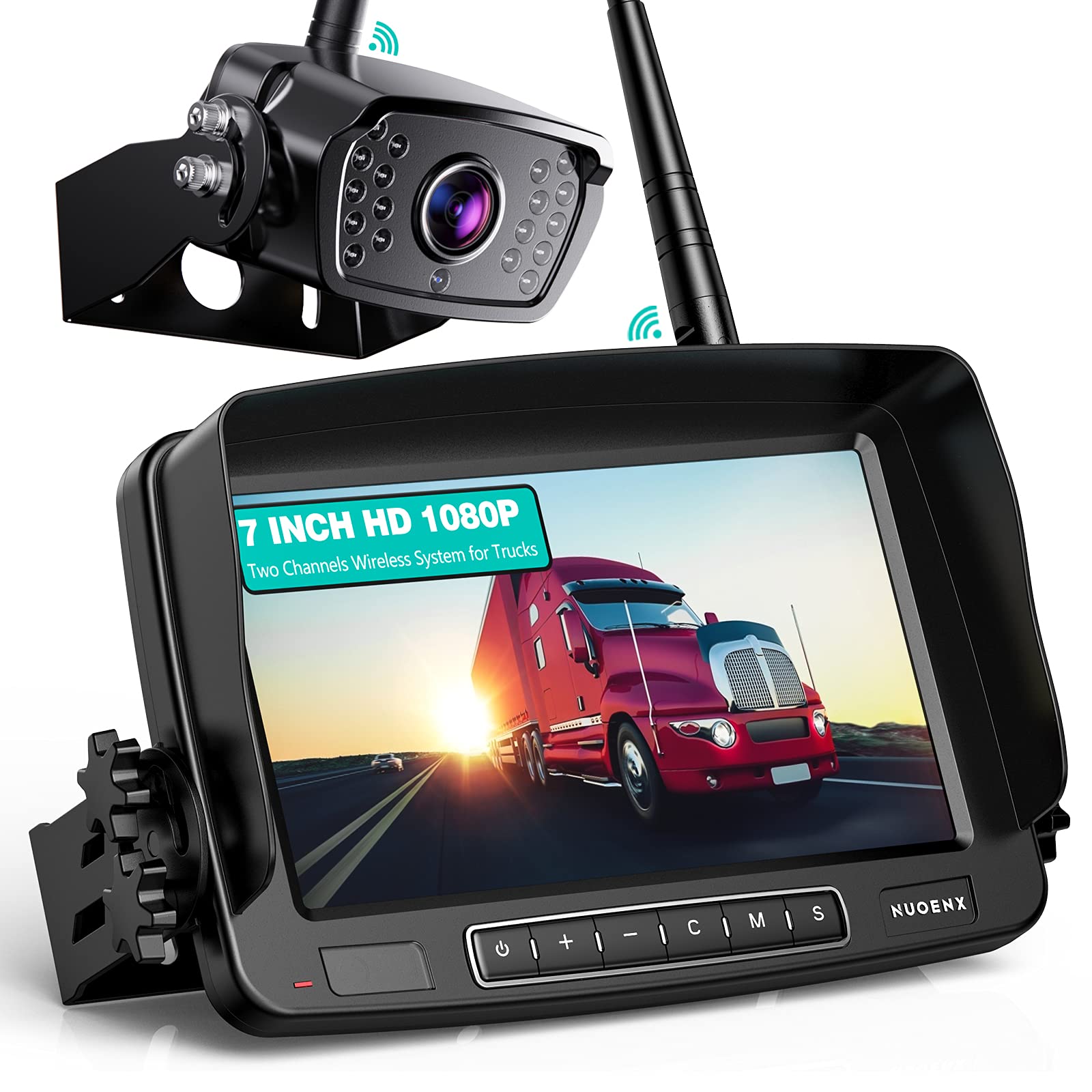 7 Inch Wireless Backup Camera System with 18 LED IR Night Vision & 152° View - IP69 Waterproof for RV, Trailers, Trucks, 5th Wheels - Supports 2 Cameras with DIY Guide Lines | Perfect for Safe Parking & Reversing in Low Light Conditions