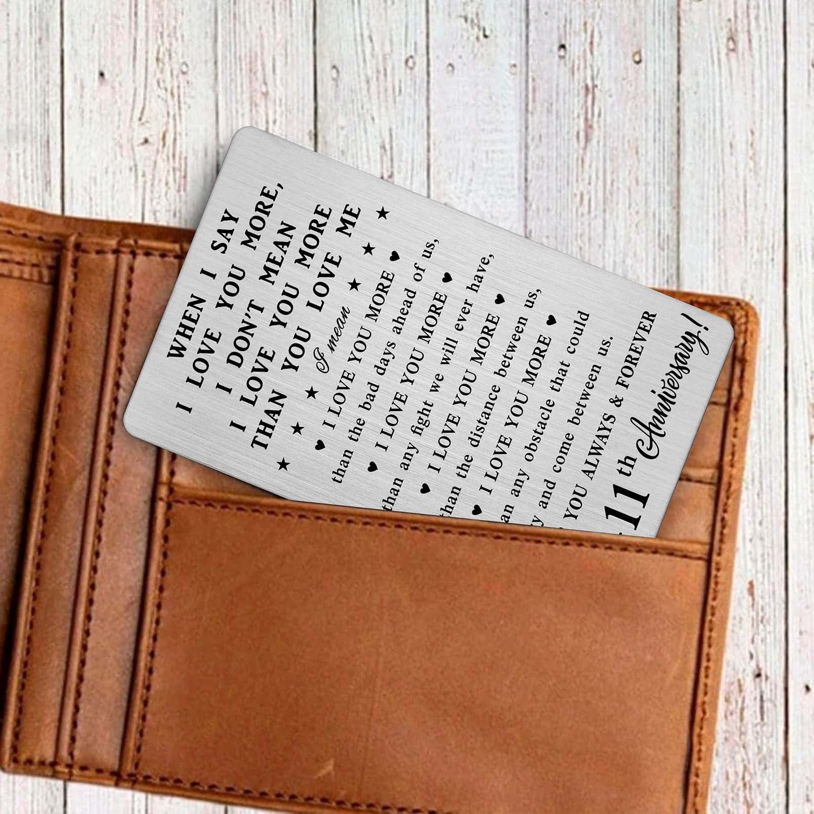 11th Anniversary Card Gift for Him & Her - Elegant Steel Wallet Card for 11 Year Wedding Anniversary - Perfect Couple Gift for Anniversary Celebrations & Romantic Occasions