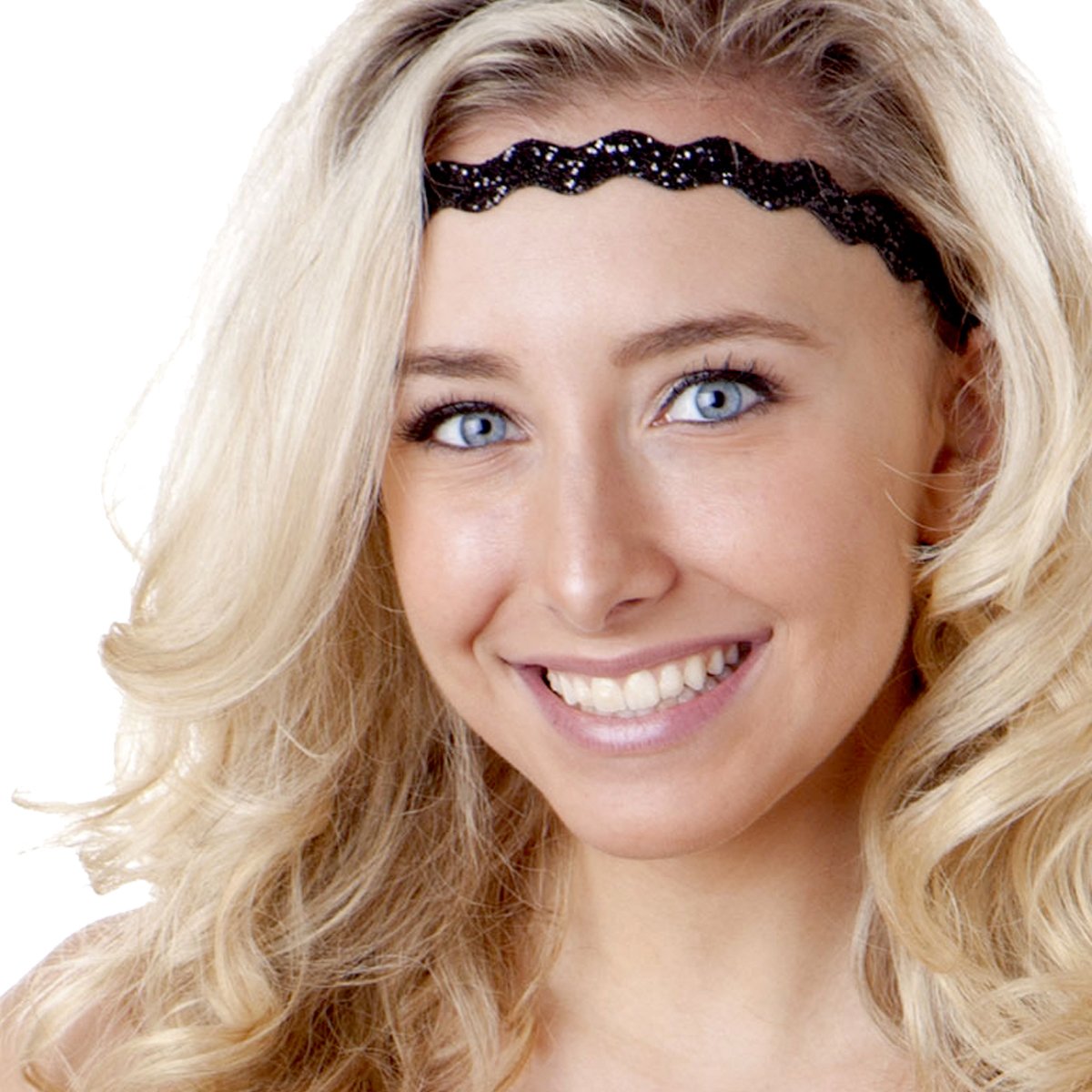 Hipsy Adjustable Non-Slip Wave Bling Glitter Headbands for Women, Girls & Teens - 2 Pack (Black & Purple) - Perfect for Sports, Workouts, Yoga & Fashion Accessories