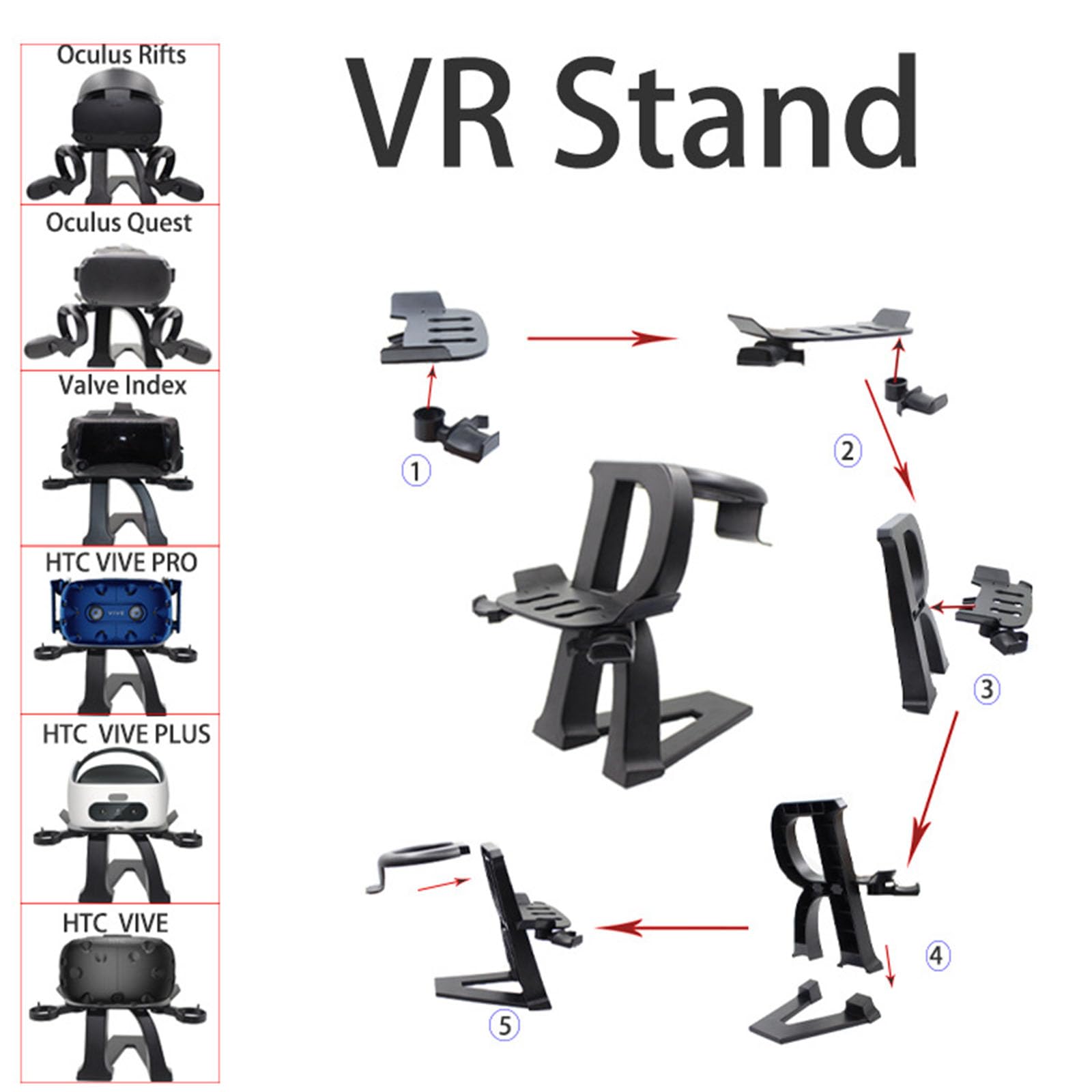LICHIFIT VR Headset Stand for Meta Quest 3/Quest 2/Quest Pro/Pico 4/Valve Index - Desktop Display Holder with Controller Dock - Perfect for Gaming Setup & Office Organization