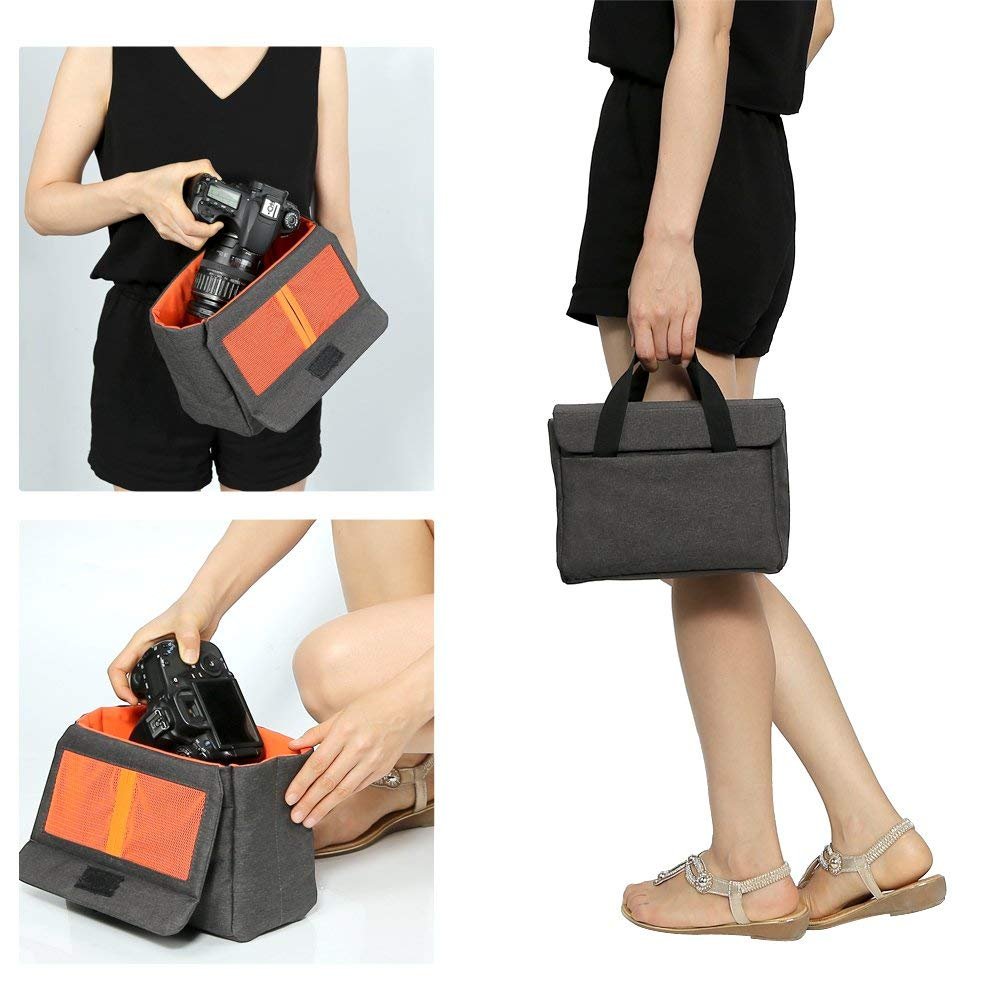 BAIGIO Foldable Shockproof Water-resistant Camera Insert Bag for DSLR SLR Cameras - Protective Inner Organizer with Handle for Backpacks - Perfect for Travel, Hiking & Photography Enthusiasts