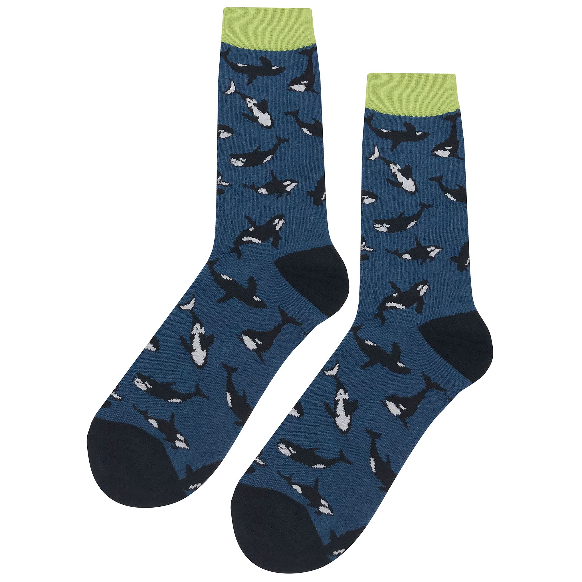 Killer Whale Print Dress Socks for Men - Funny Novelty Cotton Crew Socks Size 8-12 - Colorful Funky Casual Socks Gift - Perfect for Office, Parties & Everyday Wear