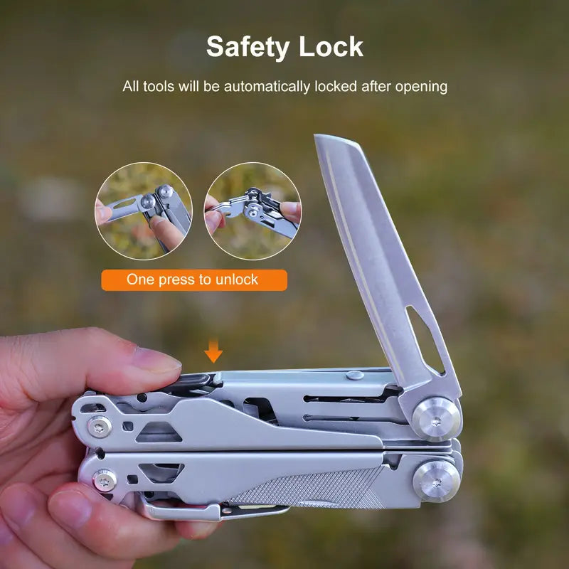 19-in-1 Stainless Steel 440A Multitool - Foldable Pocket Pliers for Camping, Hiking, Survival & Everyday Carry (EDC)