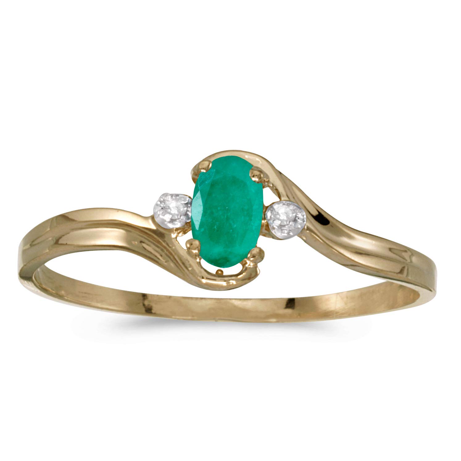 10K Yellow Gold Oval Emerald and Diamond Ring for Women - Elegant Vintage Style Engagement, Wedding, or Anniversary Jewelry Gift