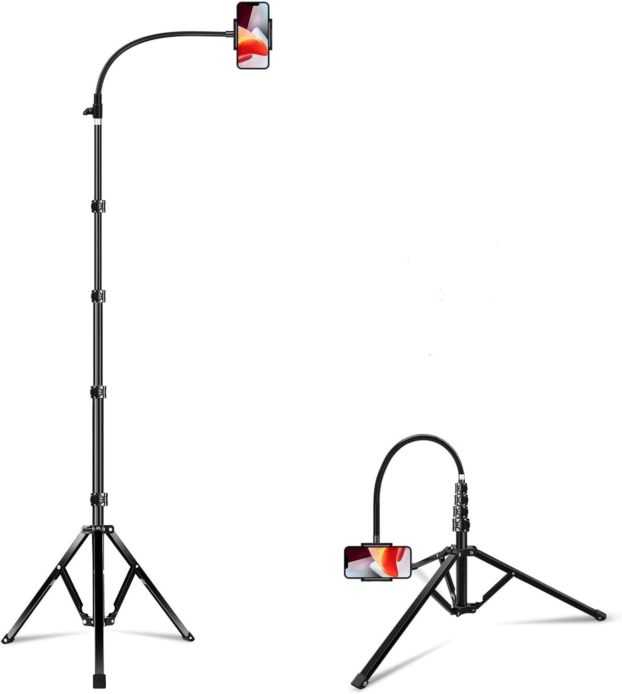 Elitehood 203cm Tall Heavy Duty Metal Tripod Stand with 360° Rotating Phone Holder - Adjustable Gooseneck Overhead Tripod for iPhone 16/15/14/13/12 Pro Max & All Smartphones - Perfect for Video Filming, Live Streaming, Photography & Content Creation
